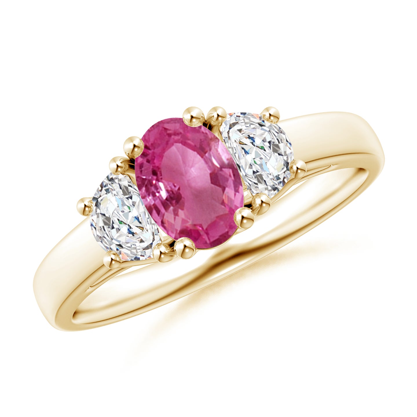 Stone Oval Pink Sapphire and Half Moon Diamond Ring