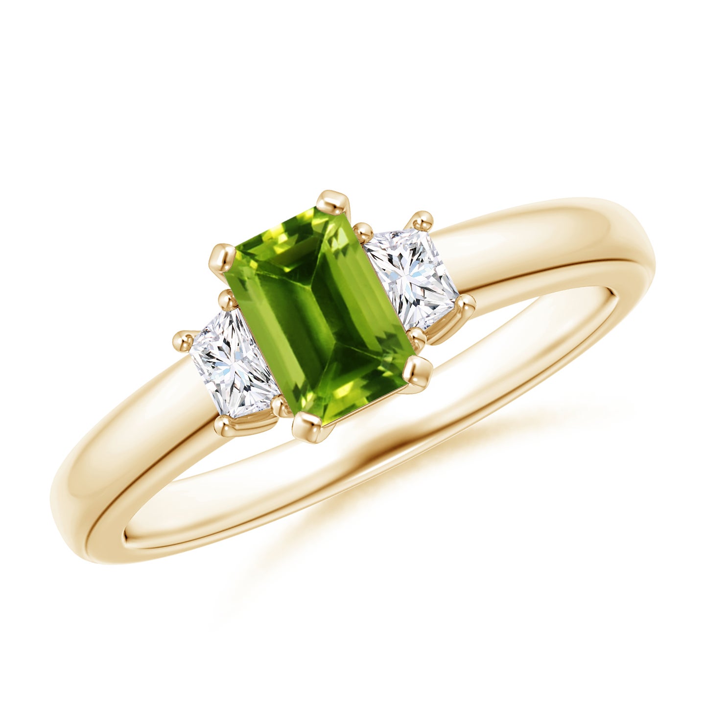 Peridot and Diamond Three Stone Ring