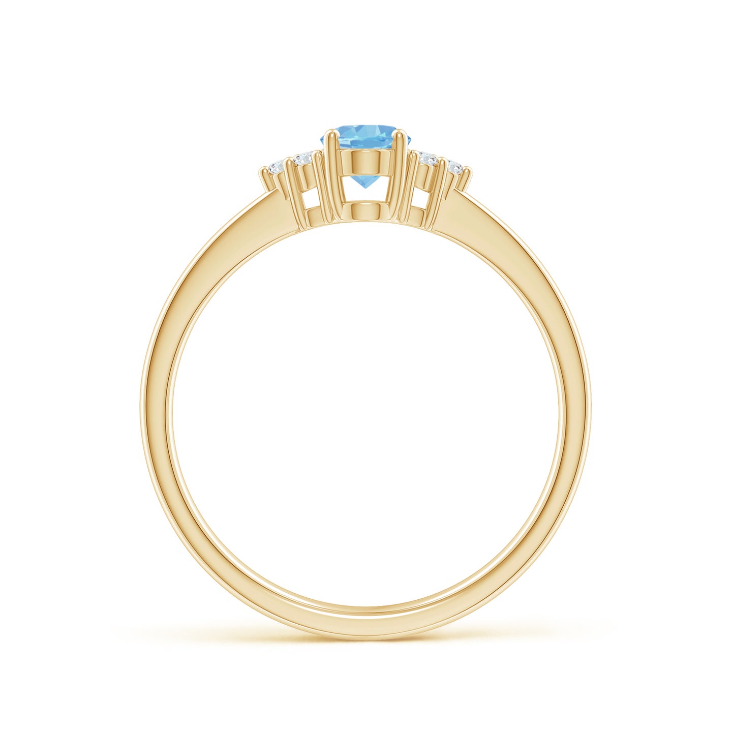 6x4mm AAAA Solitaire Oval Aquamarine and Diamond Promise Ring in Yellow Gold