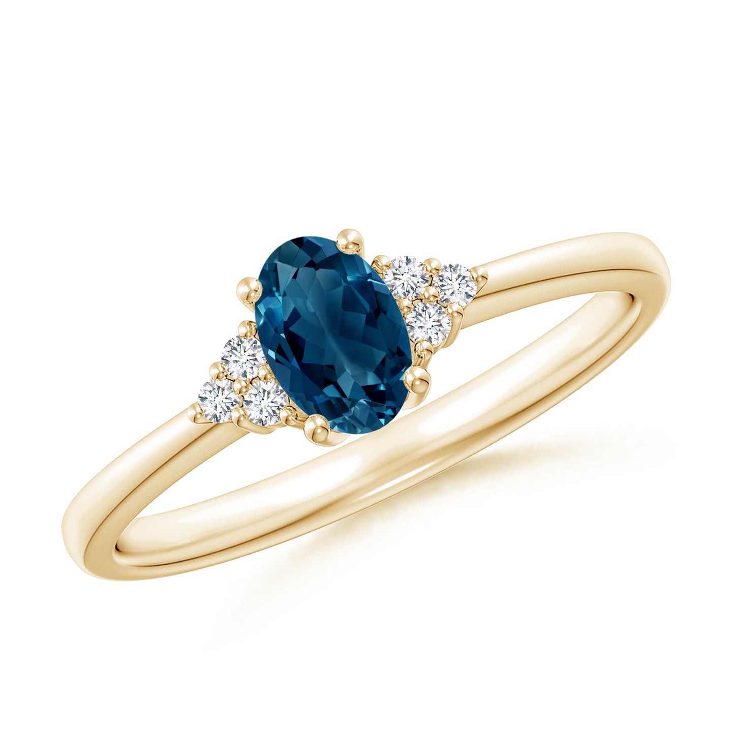 6x4mm AAAA Solitaire Oval London Blue Topaz and Diamond Promise Ring in Yellow Gold 6x4mm AAAA Solitaire Oval London Blue Topaz and Diamond Promise Ring in Yellow Gold