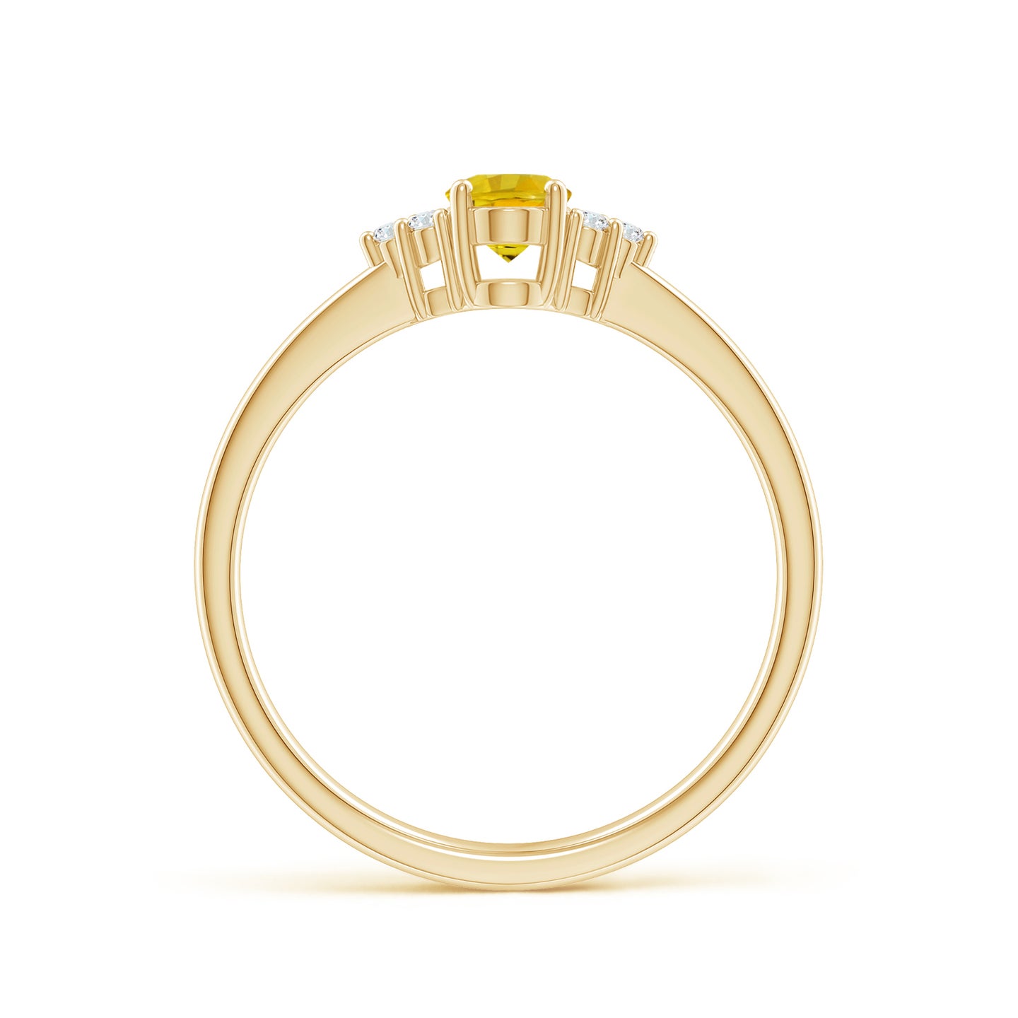 6x4mm AAAA Solitaire Oval Yellow Sapphire Ring with Trio Diamond Accents in Yellow Gold