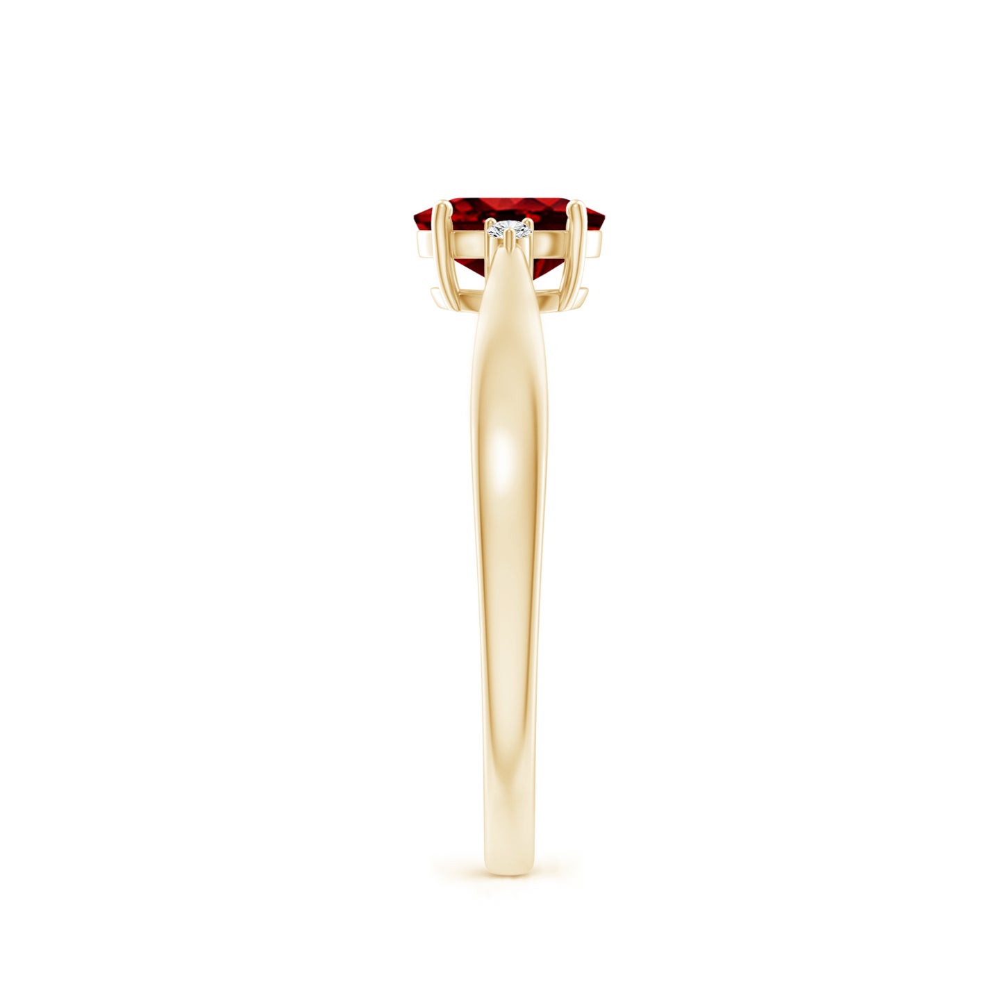 Tapered Shank Ruby Solitaire Ring with Diamond Accents | Angara India