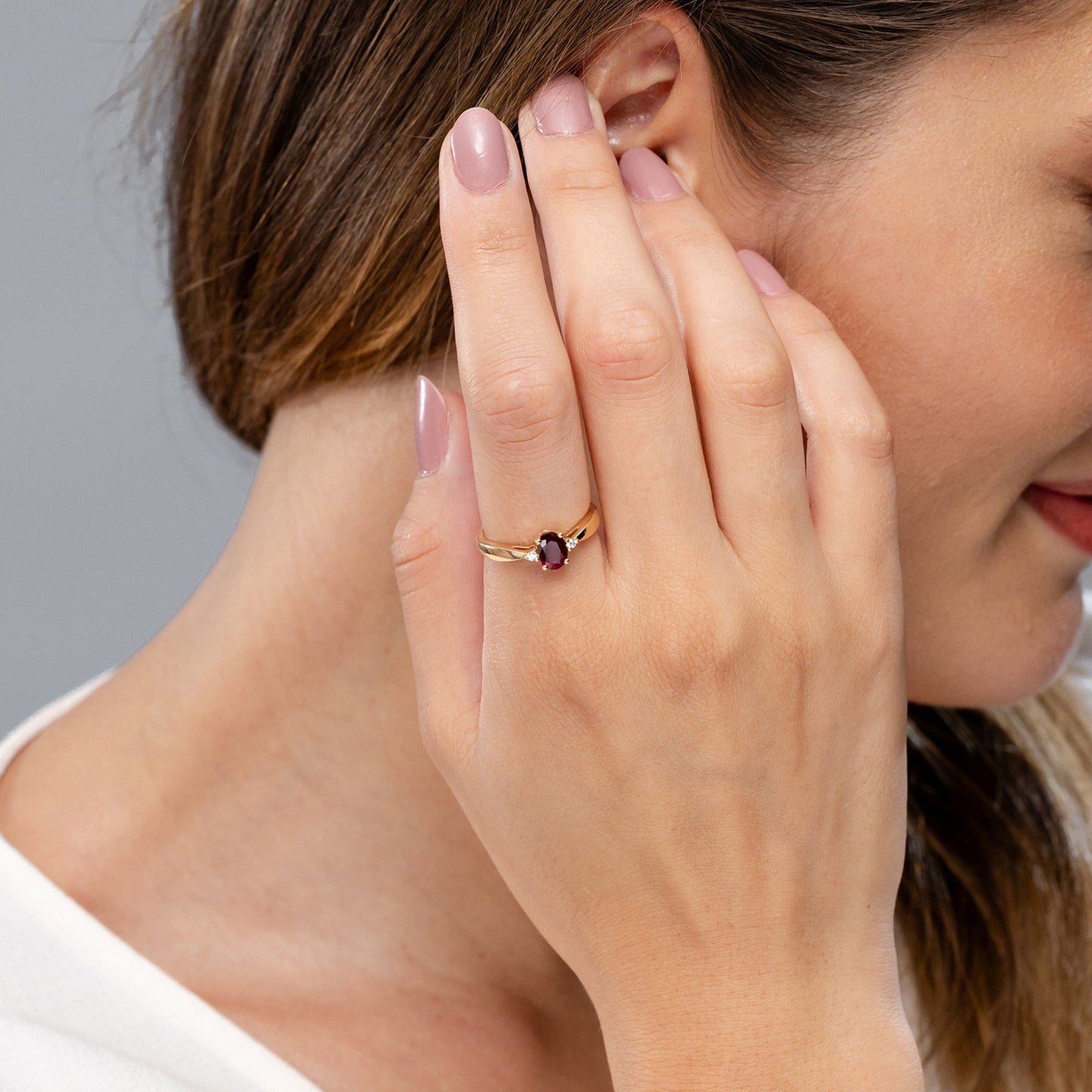 Tapered Shank Ruby Solitaire Ring with Diamond Accents | Angara India