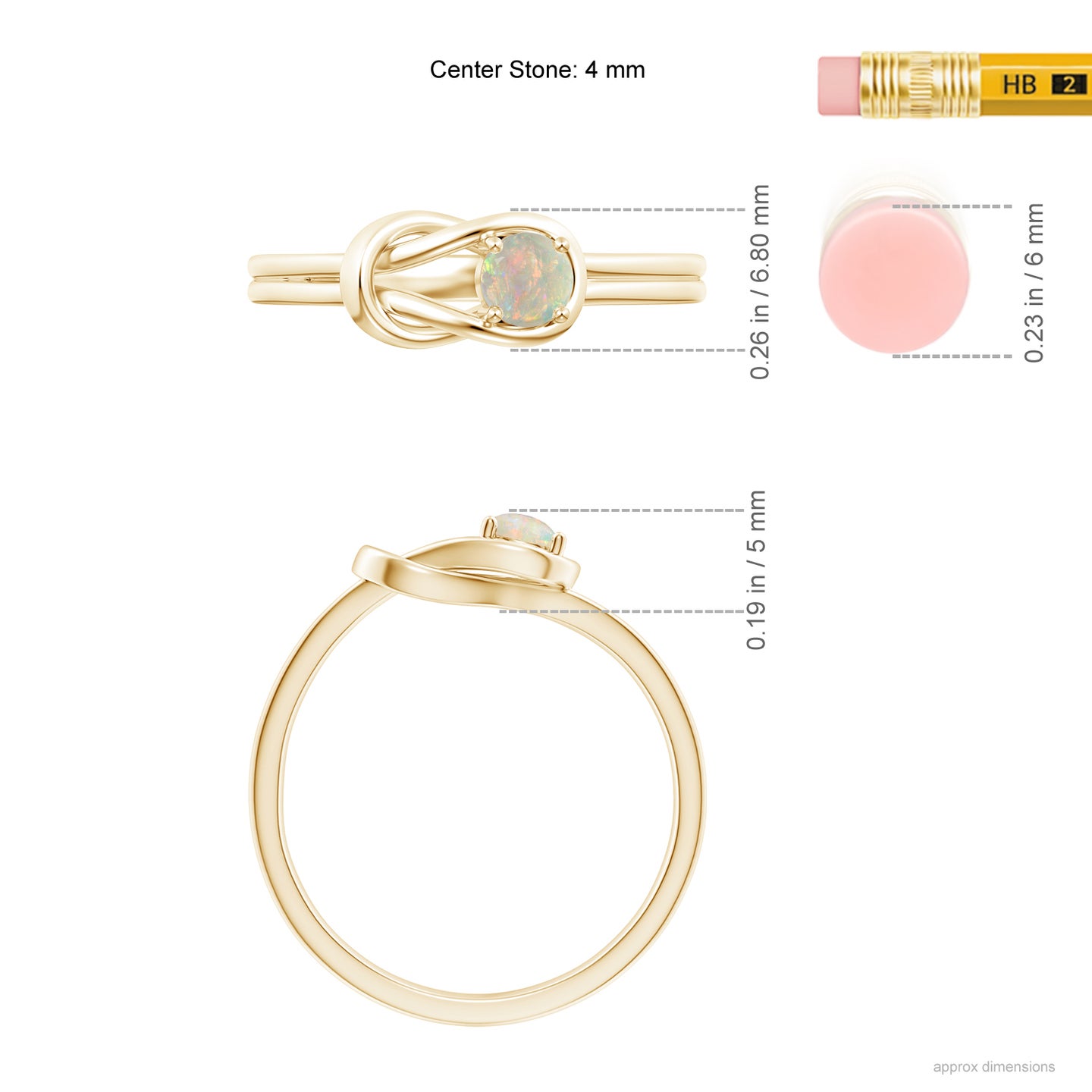 4mm AAAA Solitaire Opal Infinity Knot Ring in Yellow Gold