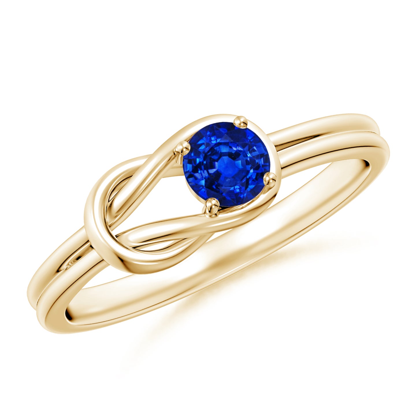 4mm AAAA Solitaire Blue Sapphire Infinity Knot Ring in Yellow Gold 4mm AAAA Solitaire Blue Sapphire Infinity Knot Ring in Yellow Gold