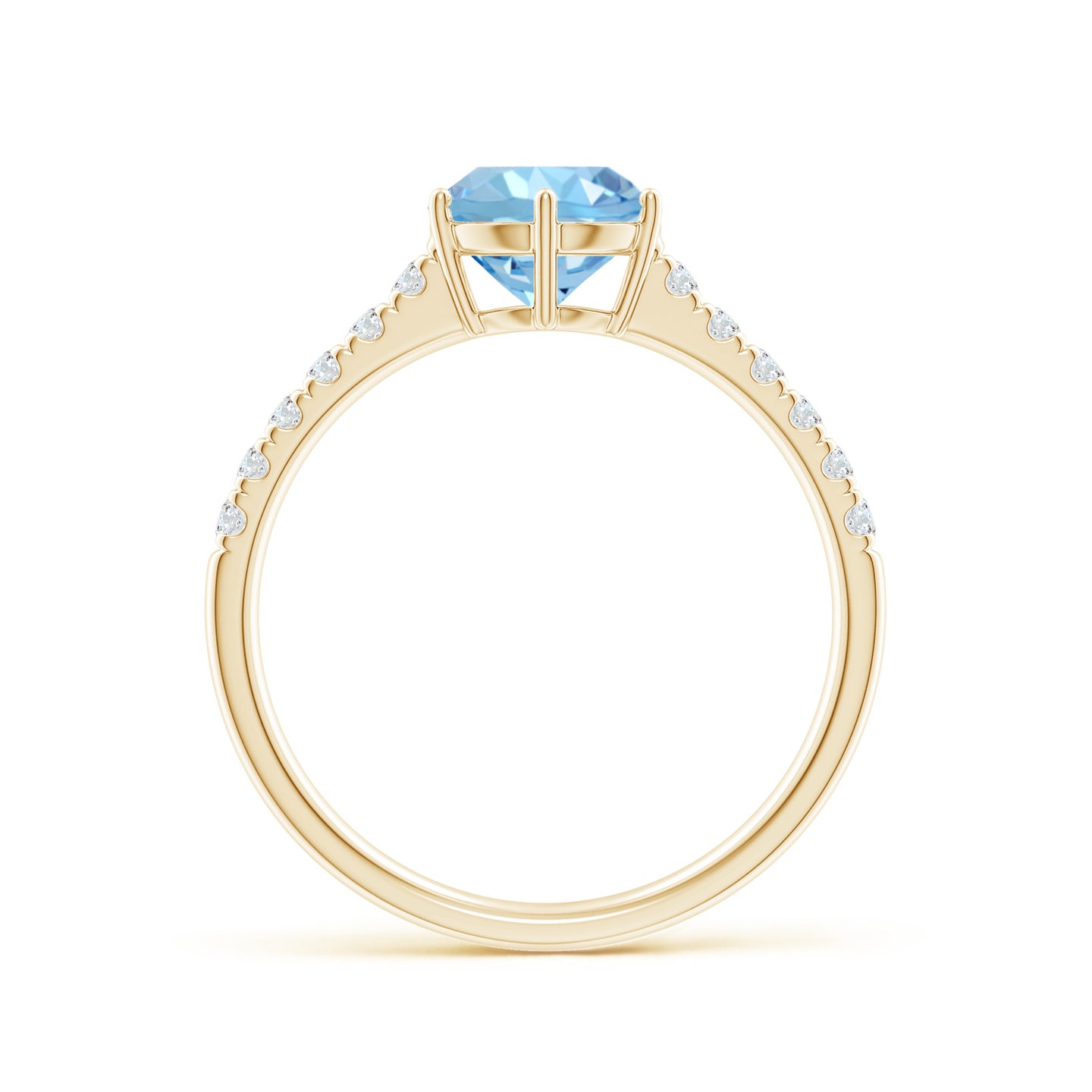 7mm AAAA Aquamarine Solitaire Ring with Diamond Accents in Yellow Gold