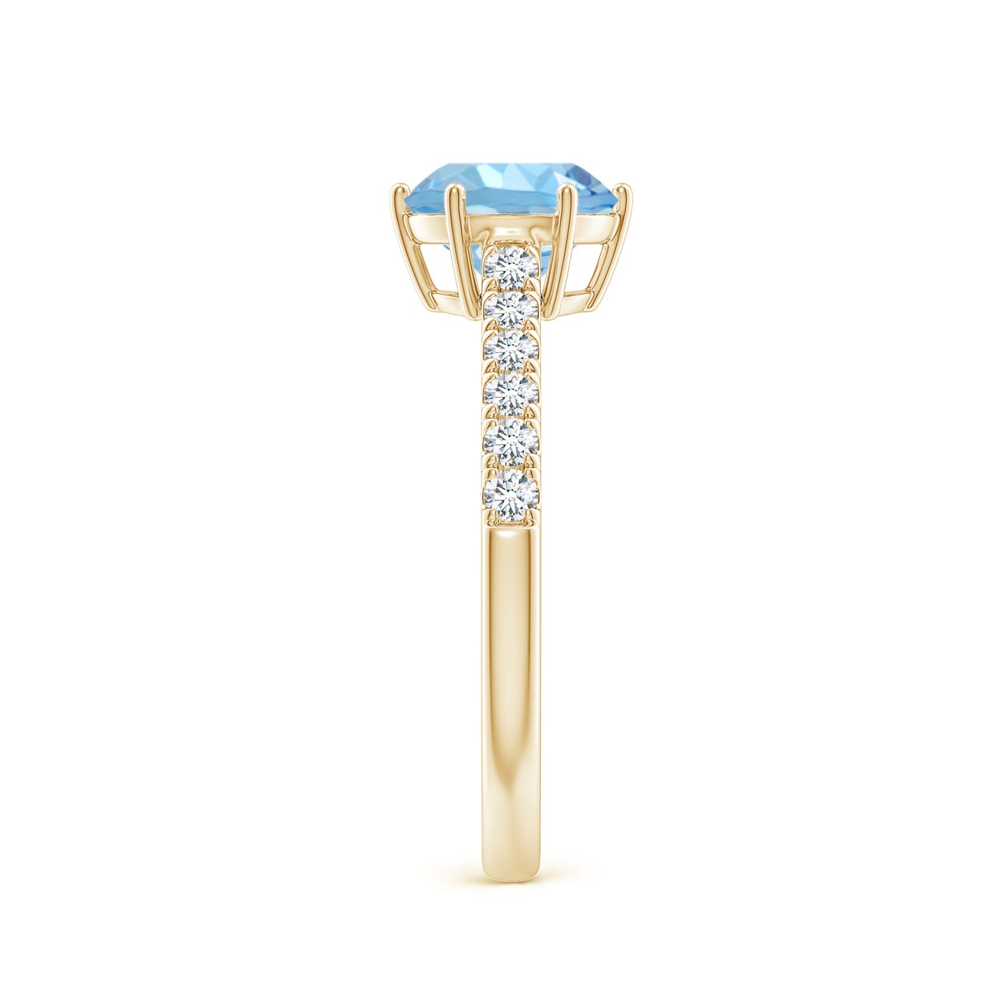 7mm AAAA Aquamarine Solitaire Ring with Diamond Accents in Yellow Gold