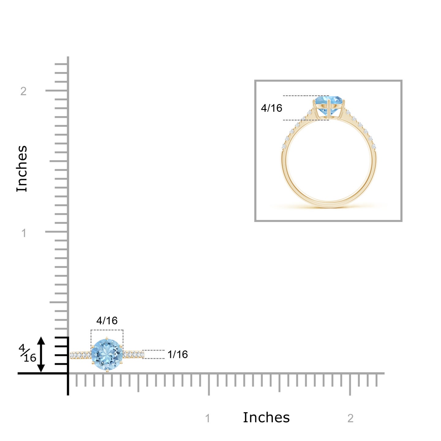 7mm AAAA Aquamarine Solitaire Ring with Diamond Accents in Yellow Gold