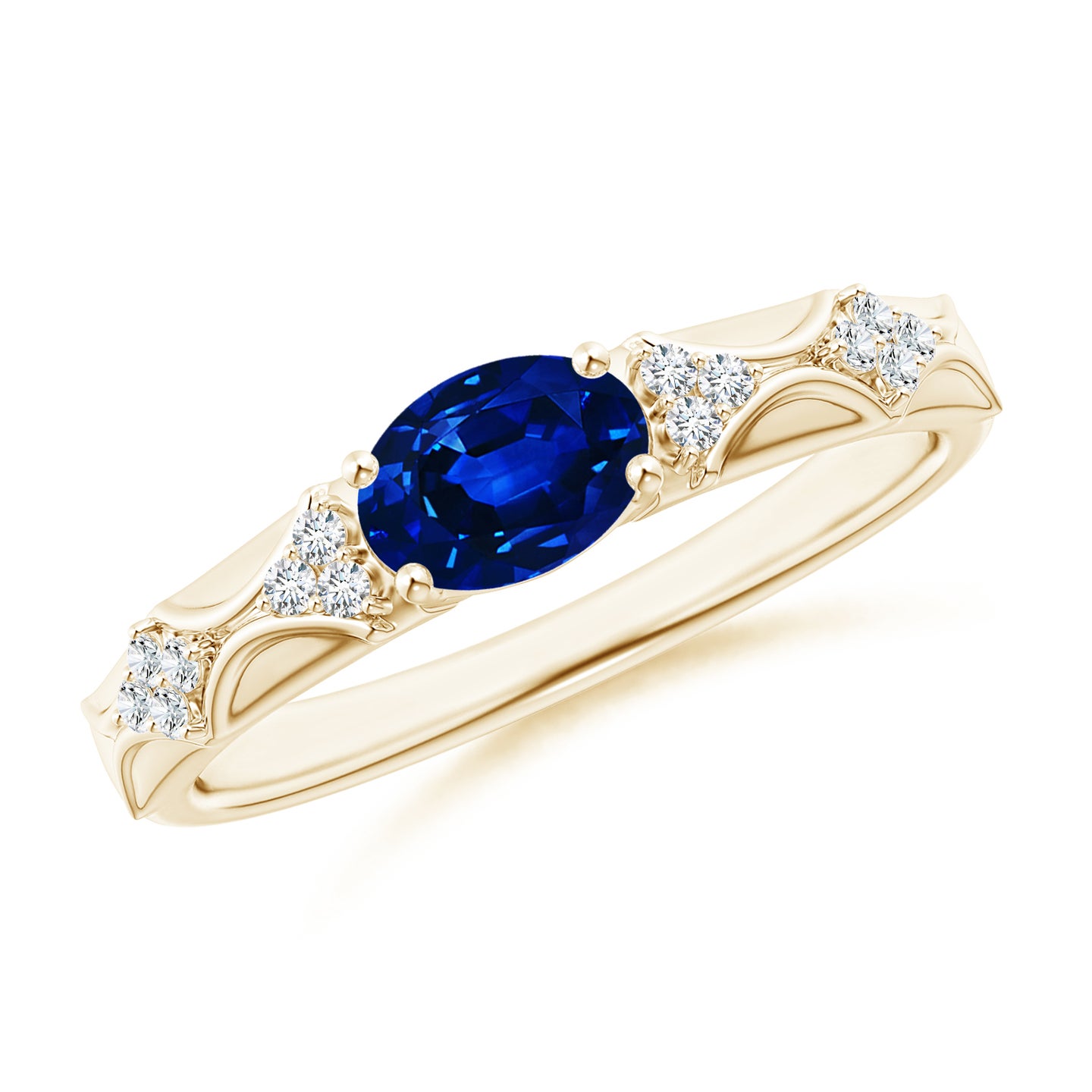 Lab-Grown Oval Blue Sapphire Vintage Style Ring with Diamond Accents
