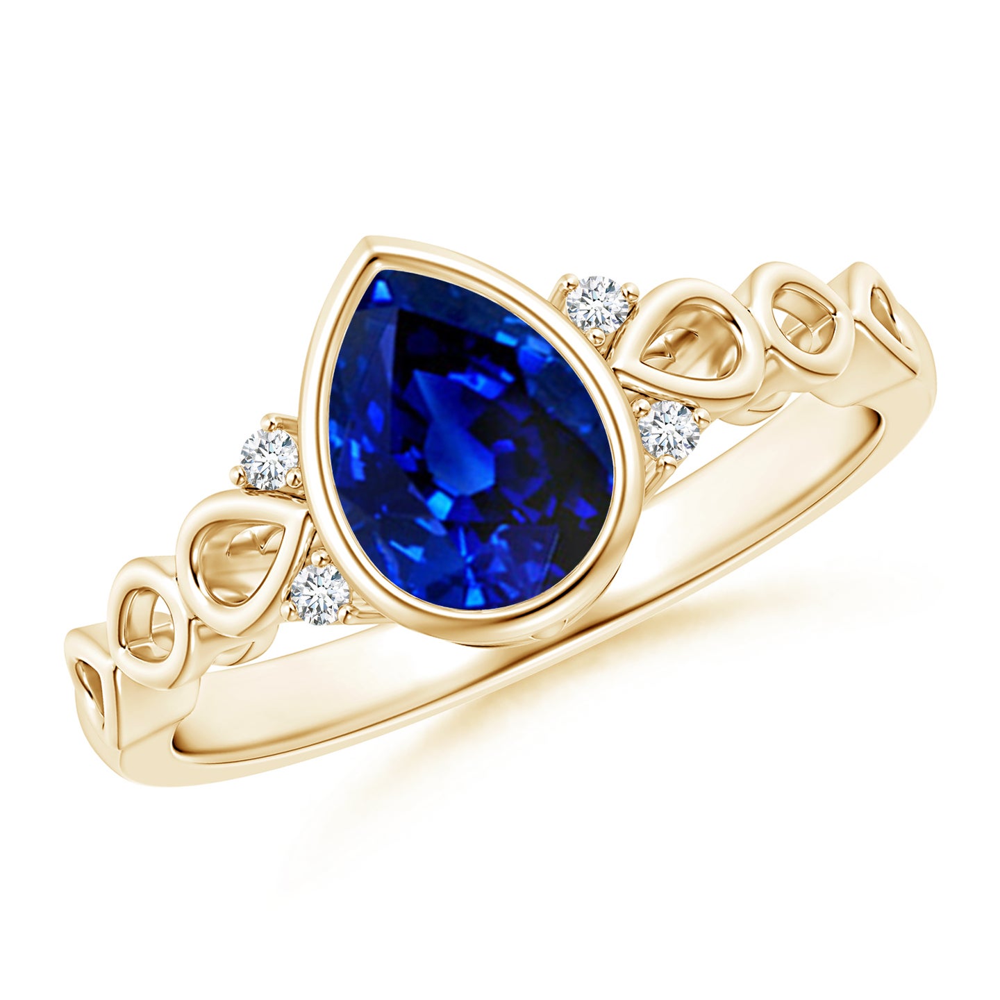Bezel Set Vintage Pear Sapphire Ring With Diamond Accents