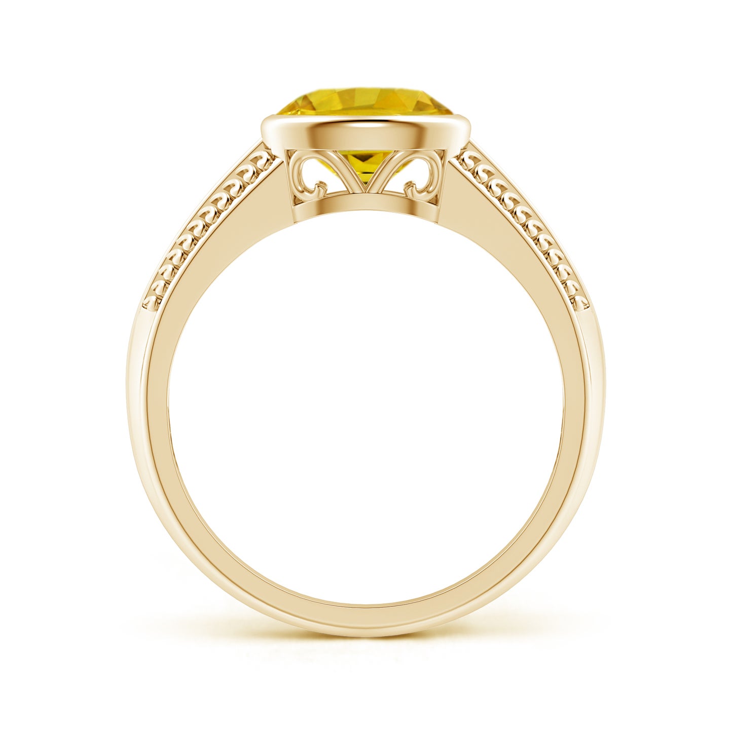 8x6mm AAAA Vintage Inspired Bezel-Set Yellow Sapphire Ring with Grooves in Yellow Gold