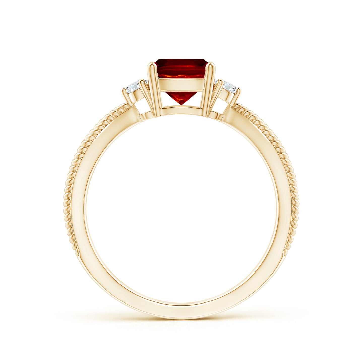 Cushion Ruby Split Shank Ring With Rope Detailing