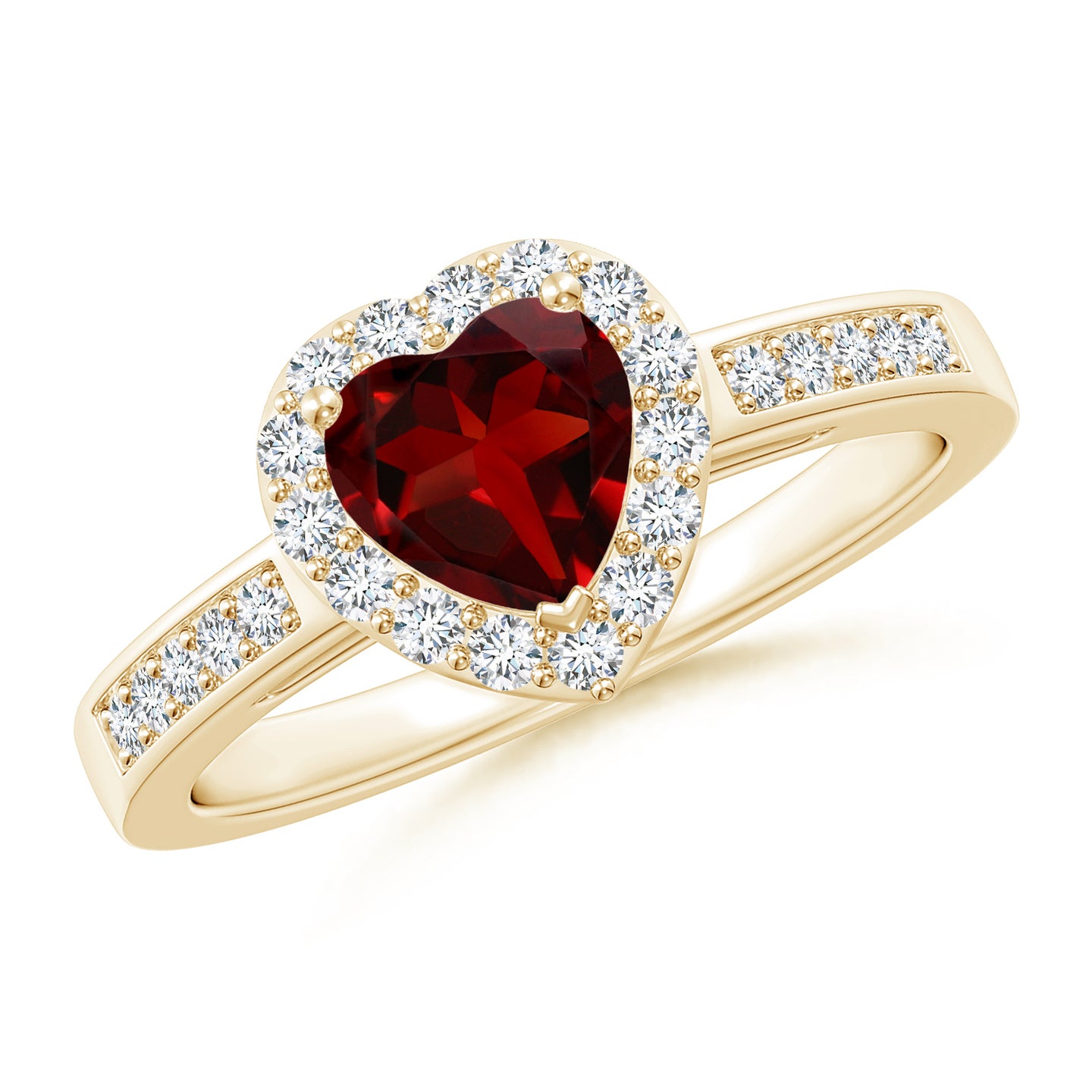 6mm AAAA Heart-Shaped Garnet Halo Ring with Diamond Accents in Yellow Gold