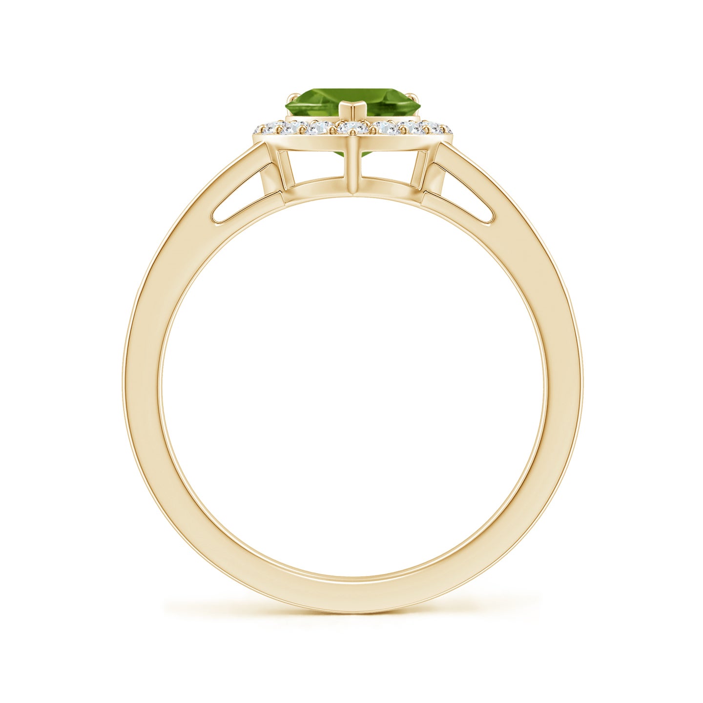 6mm AAAA Heart-Shaped Peridot Halo Ring with Diamond Accents in Yellow Gold