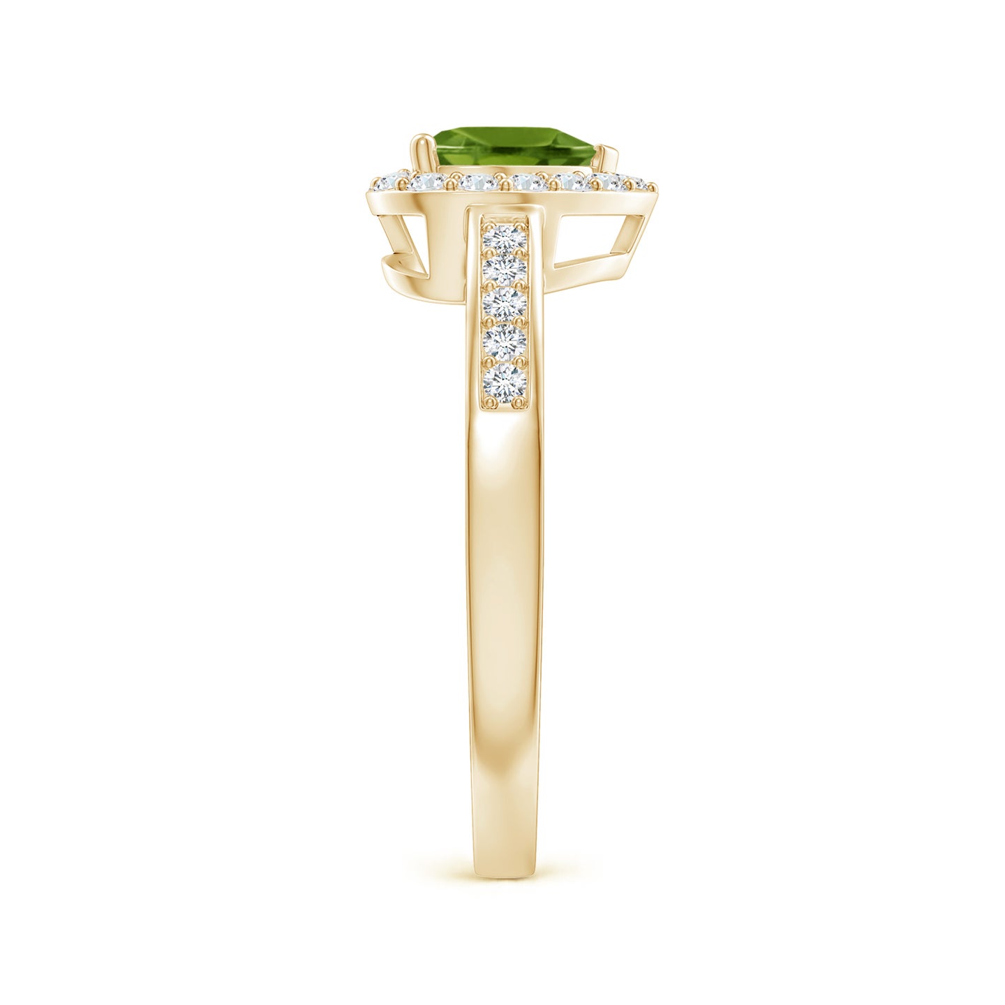 6mm AAAA Heart-Shaped Peridot Halo Ring with Diamond Accents in Yellow Gold