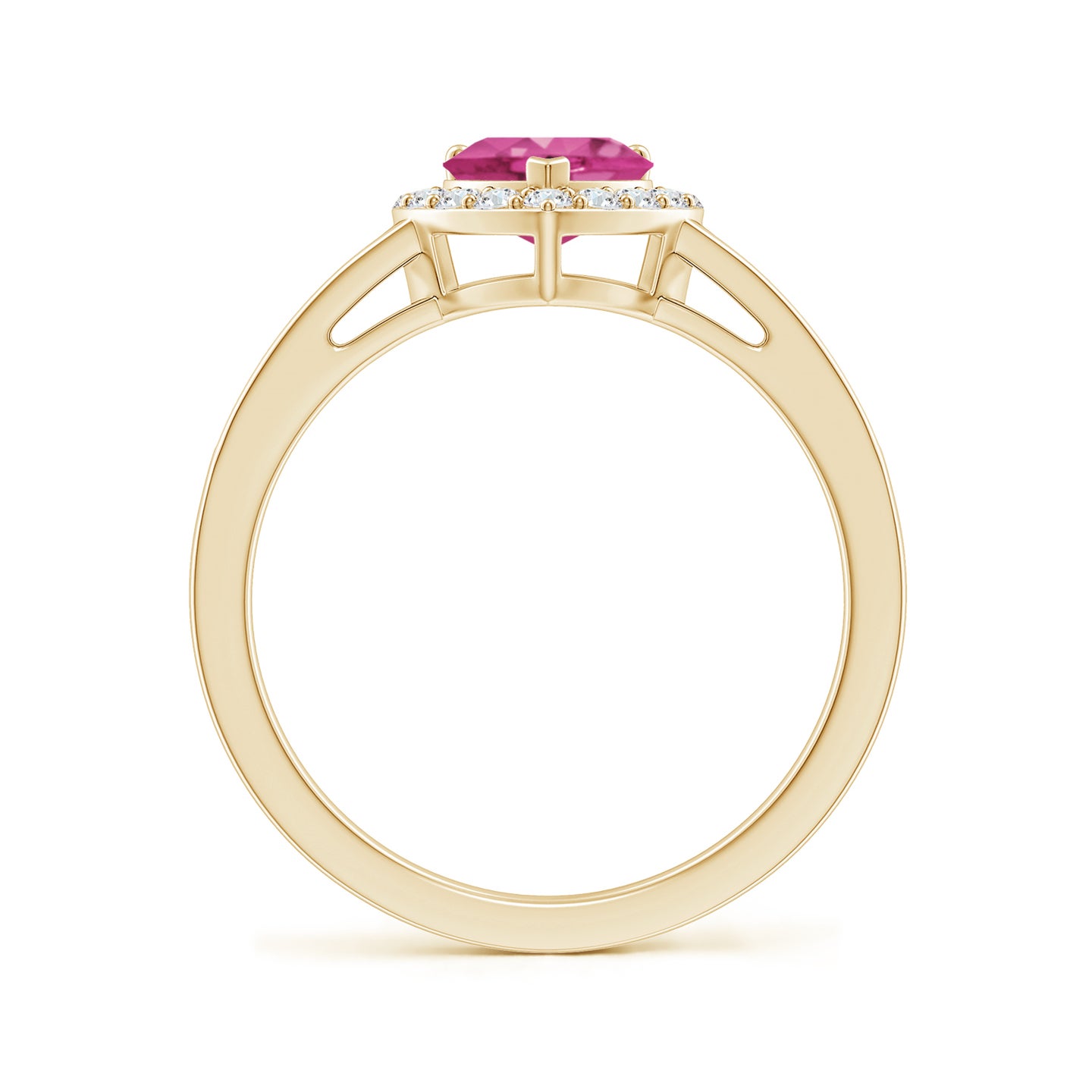 6mm AAAA Heart-Shaped Pink Sapphire Halo Ring with Diamond Accents in Yellow Gold 6mm AAAA Heart-Shaped Pink Sapphire Halo Ring with Diamond Accents in Yellow Gold