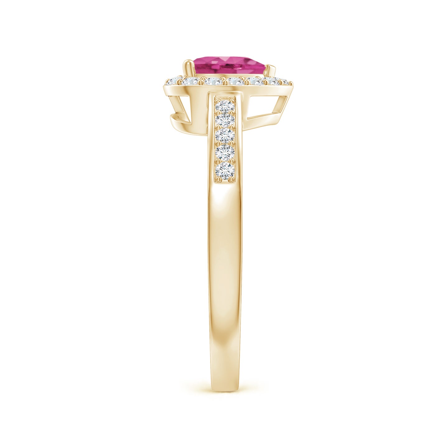 6mm AAAA Heart-Shaped Pink Sapphire Halo Ring with Diamond Accents in Yellow Gold 6mm AAAA Heart-Shaped Pink Sapphire Halo Ring with Diamond Accents in Yellow Gold