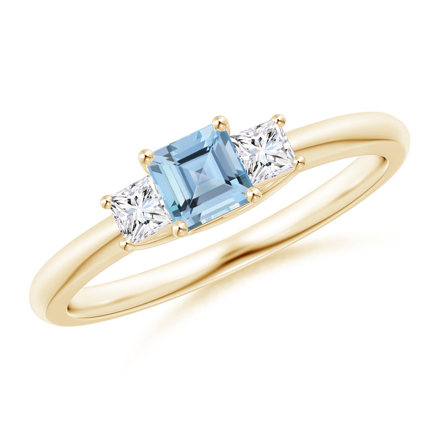Square Aquamarine and Princess Diamond Three Stone Ring