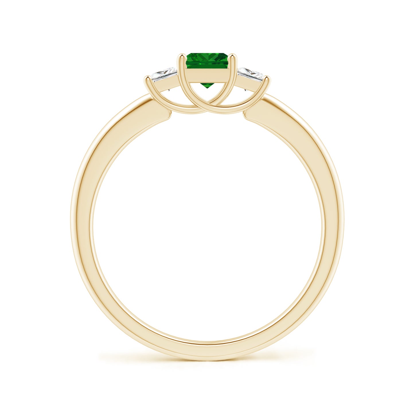 4mm AAAA Square Emerald and Princess Diamond Three Stone Ring in Yellow Gold