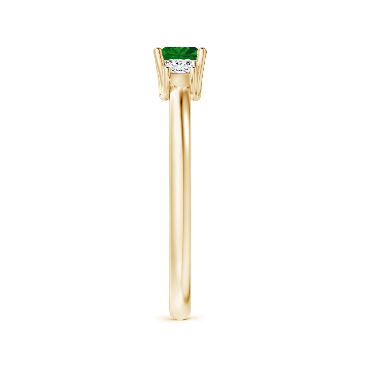 4mm AAAA Square Emerald and Princess Diamond Three Stone Ring in Yellow Gold