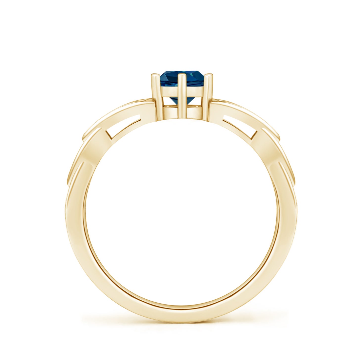 5mm AAAA Solitaire Round London Blue Topaz Celtic Knot Ring in Yellow Gold