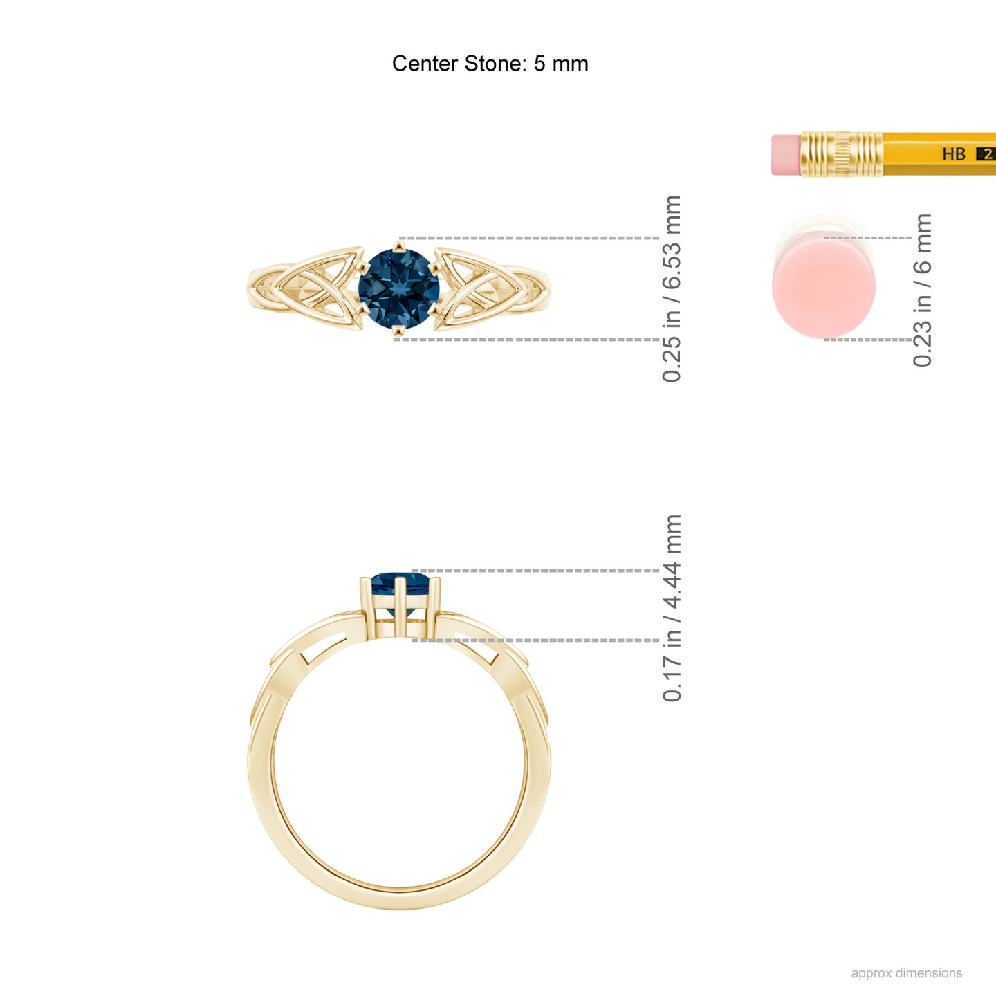 5mm AAAA Solitaire Round London Blue Topaz Celtic Knot Ring in Yellow Gold