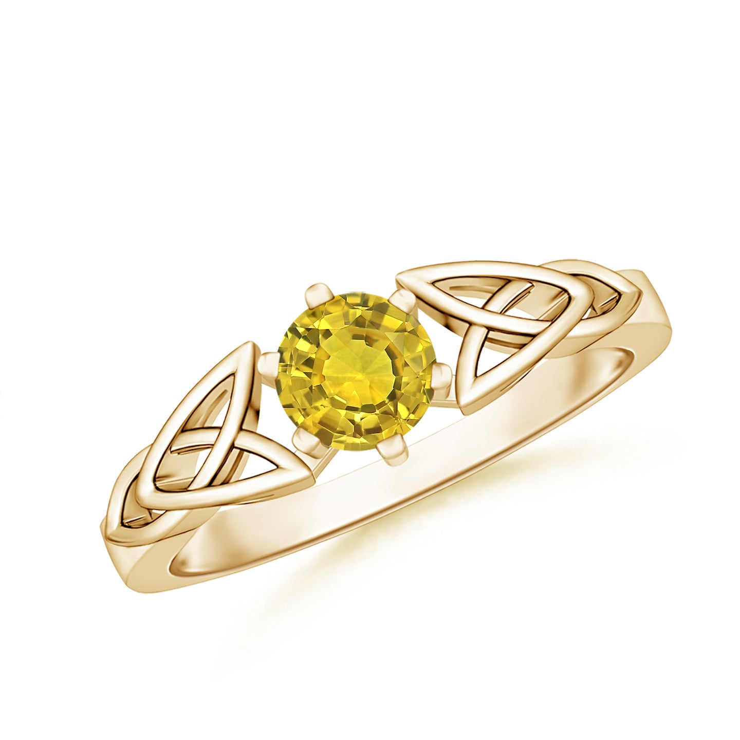 5mm AAAA Solitaire Round Yellow Sapphire Celtic Knot Ring in Yellow Gold