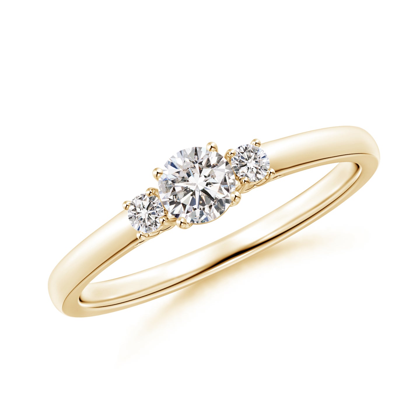 4.1mm IJI1I2 Round Diamond Three Stone Engagement Ring in Yellow Gold