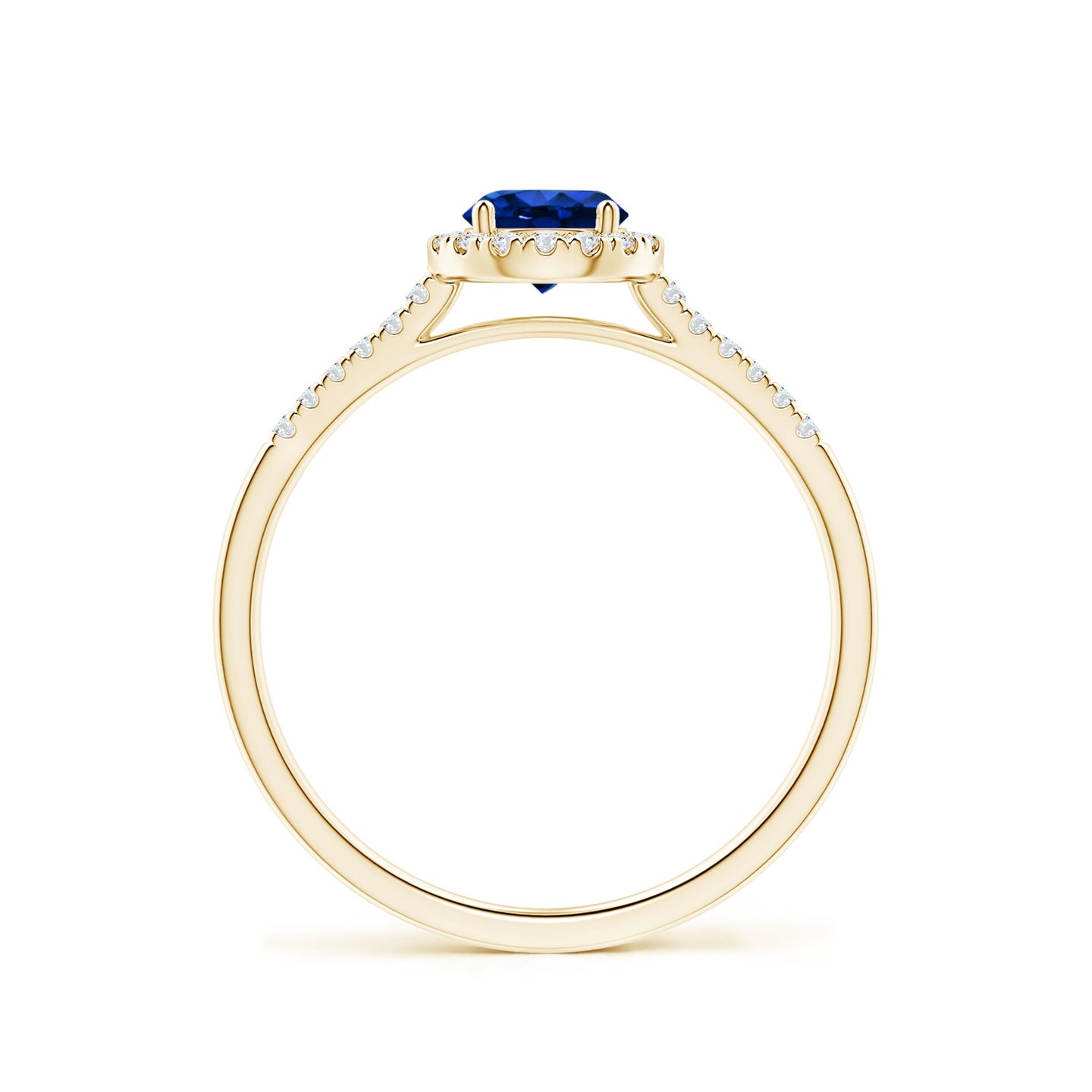 5mm AAAA Round Sapphire Halo Ring with Diamond Accents in Yellow Gold