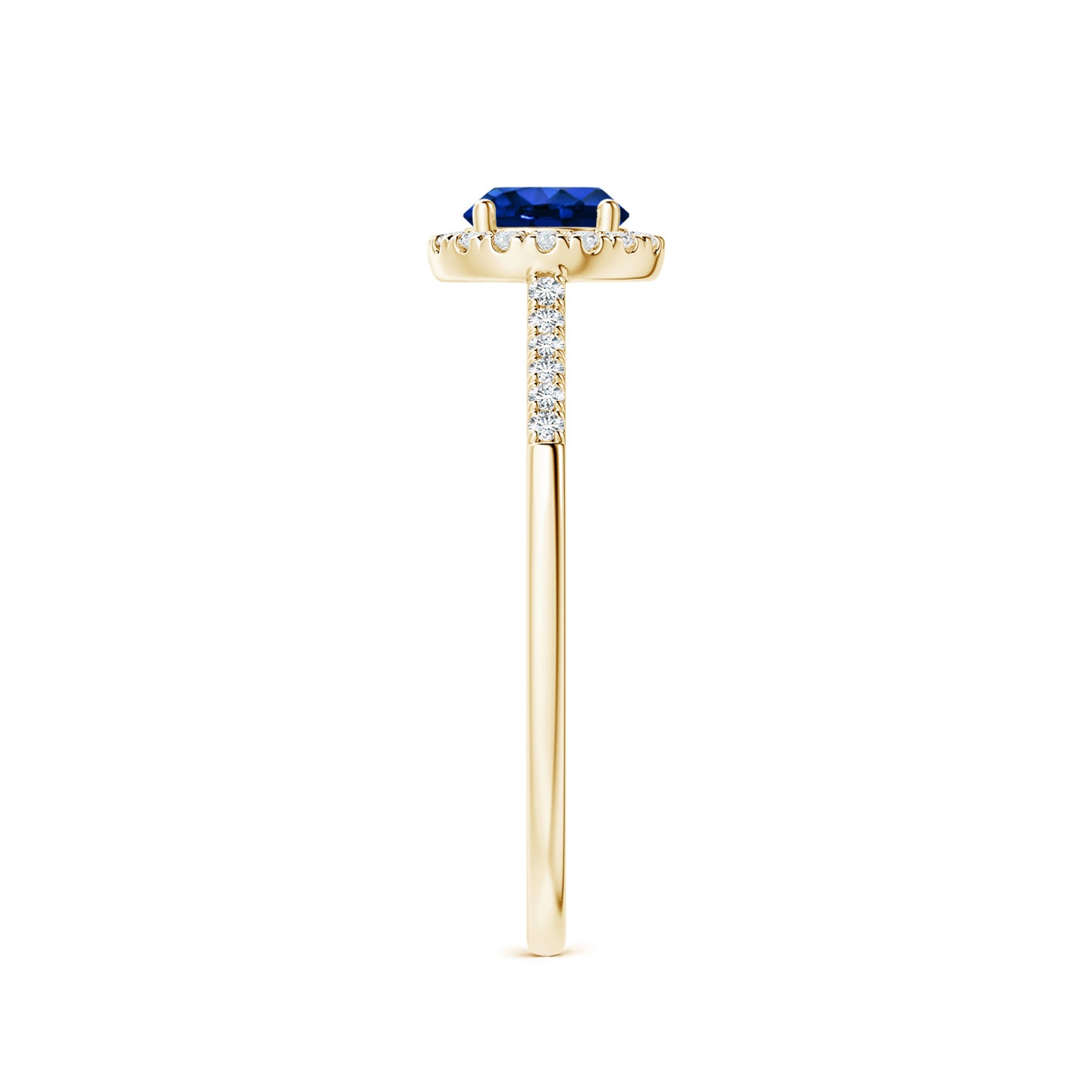5mm AAAA Round Sapphire Halo Ring with Diamond Accents in Yellow Gold