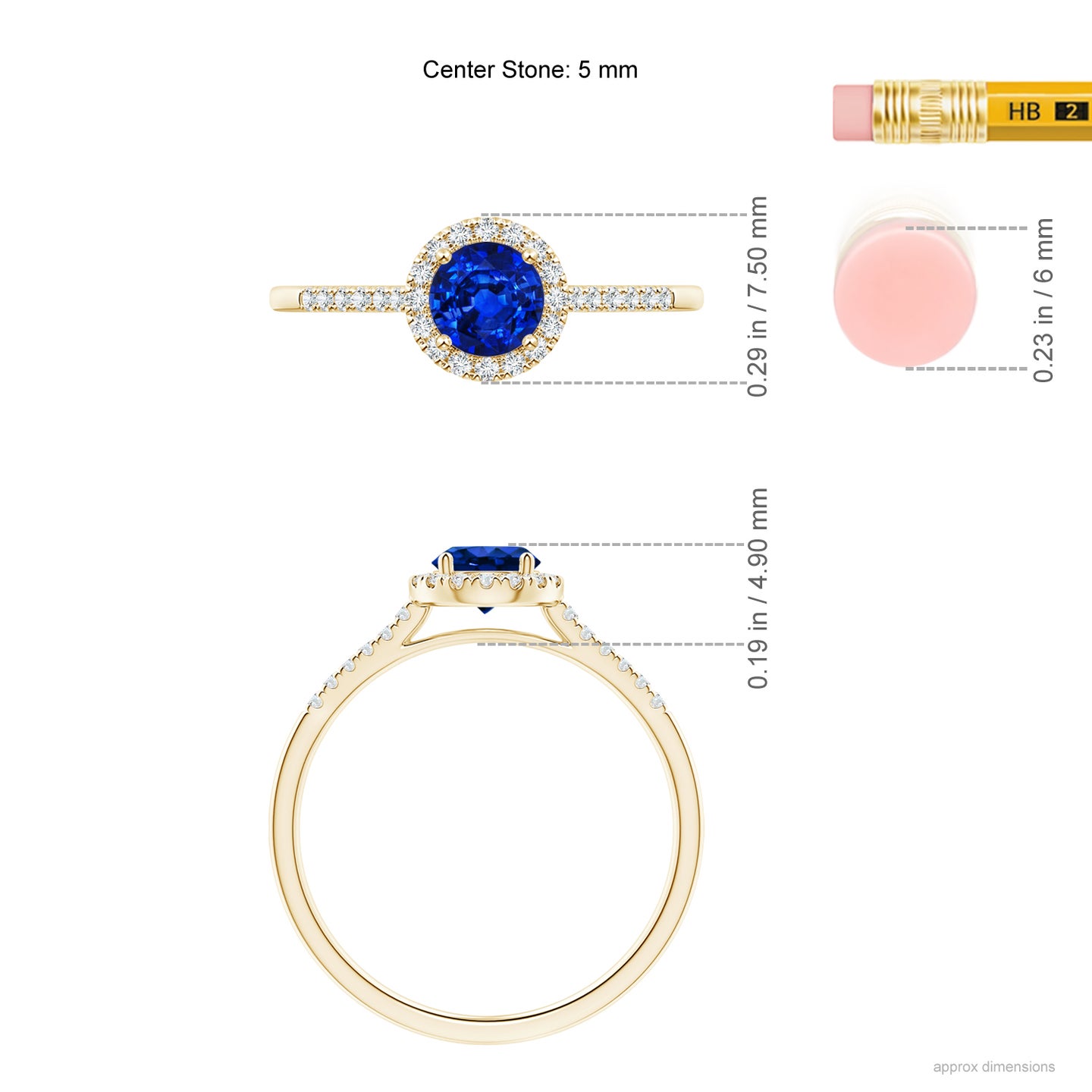 5mm AAAA Round Sapphire Halo Ring with Diamond Accents in Yellow Gold