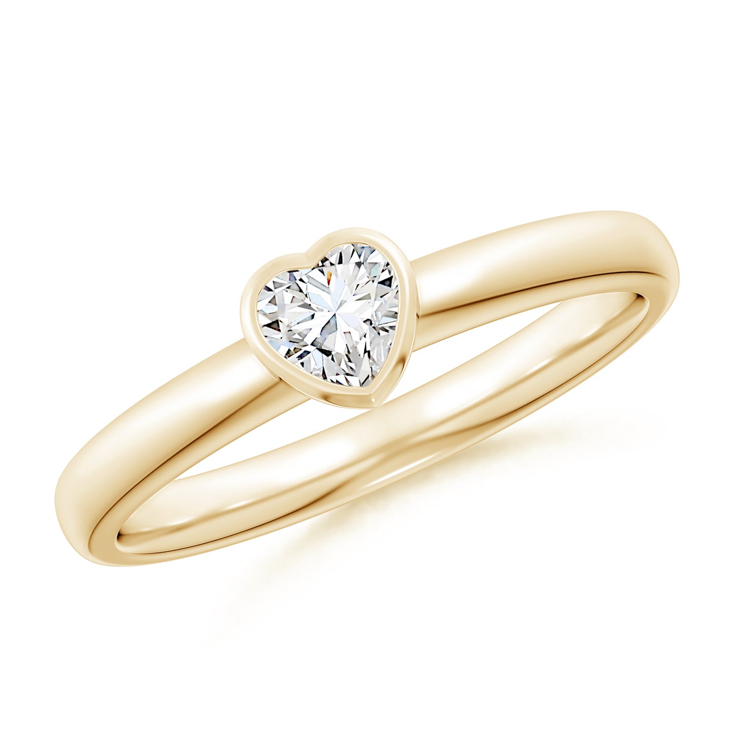 4mm GVS2 Bezel-Set Solitaire Heart Diamond Promise Ring in Yellow Gold