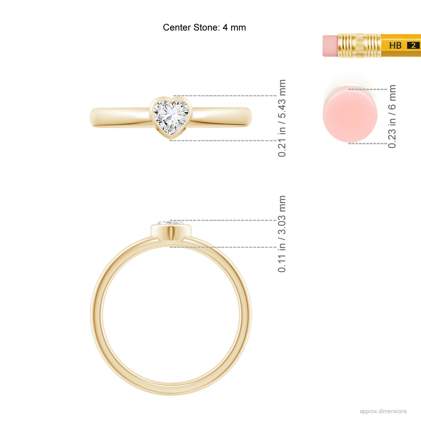 4mm GVS2 Bezel-Set Solitaire Heart Diamond Promise Ring in Yellow Gold