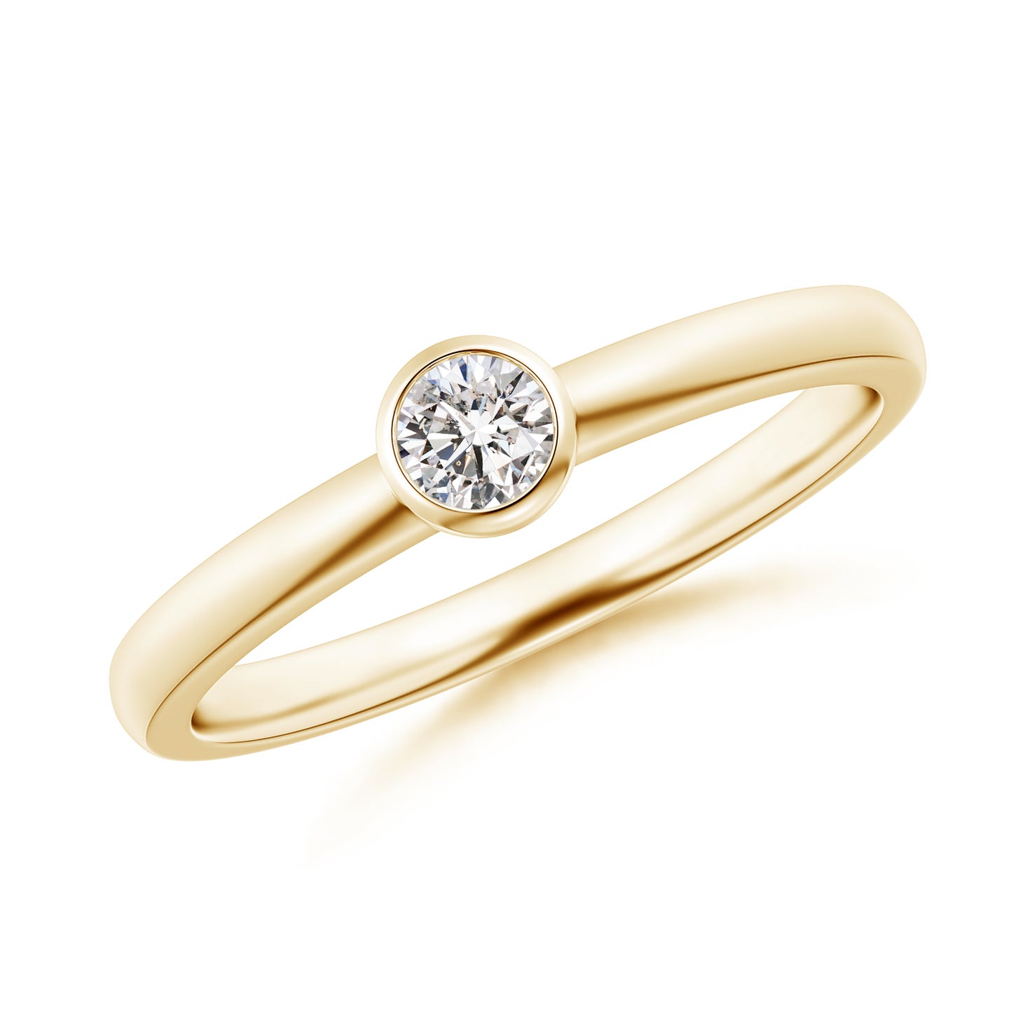 3.5mm IJI1I2 Bezel-Set Solitaire Round Diamond Stackable Ring in Yellow Gold