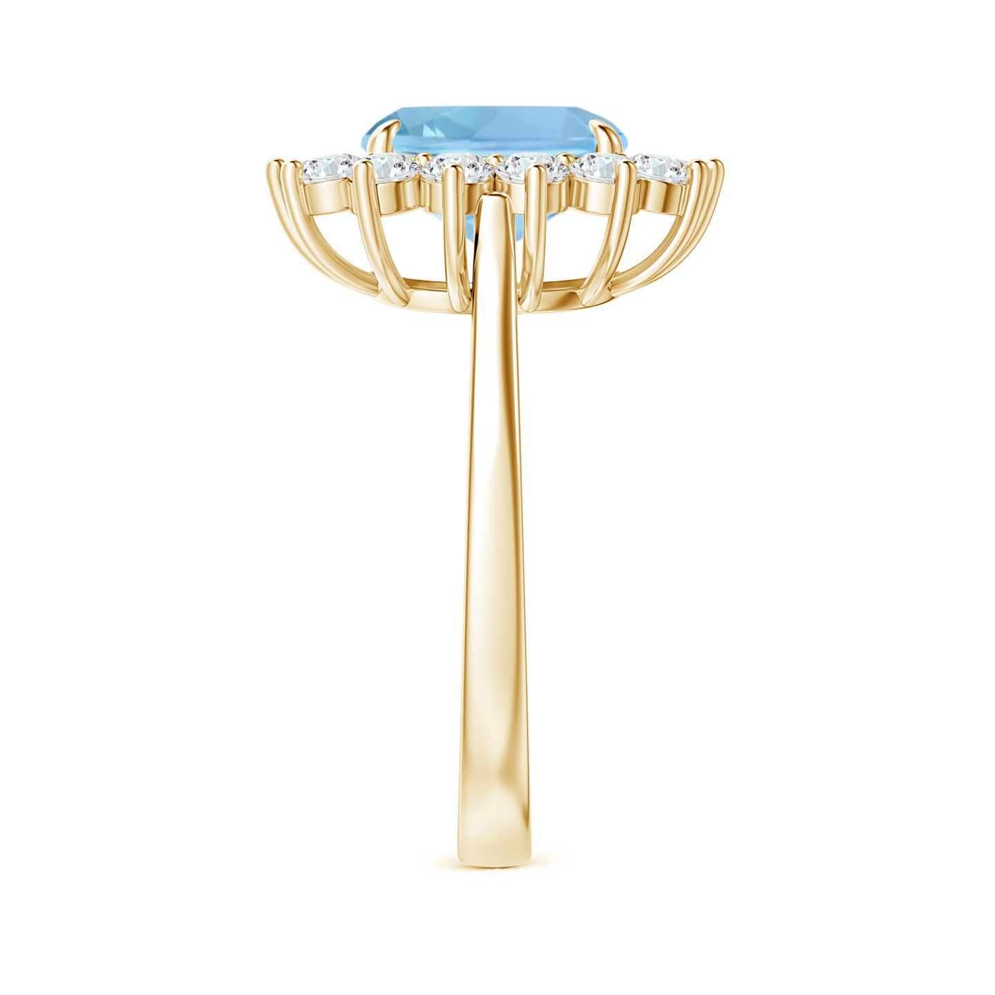 9x7mm AAAA Rectangular Cushion Aquamarine Ring with Diamond Floral Halo in Yellow Gold 9x7mm AAAA Rectangular Cushion Aquamarine Ring with Diamond Floral Halo in Yellow Gold