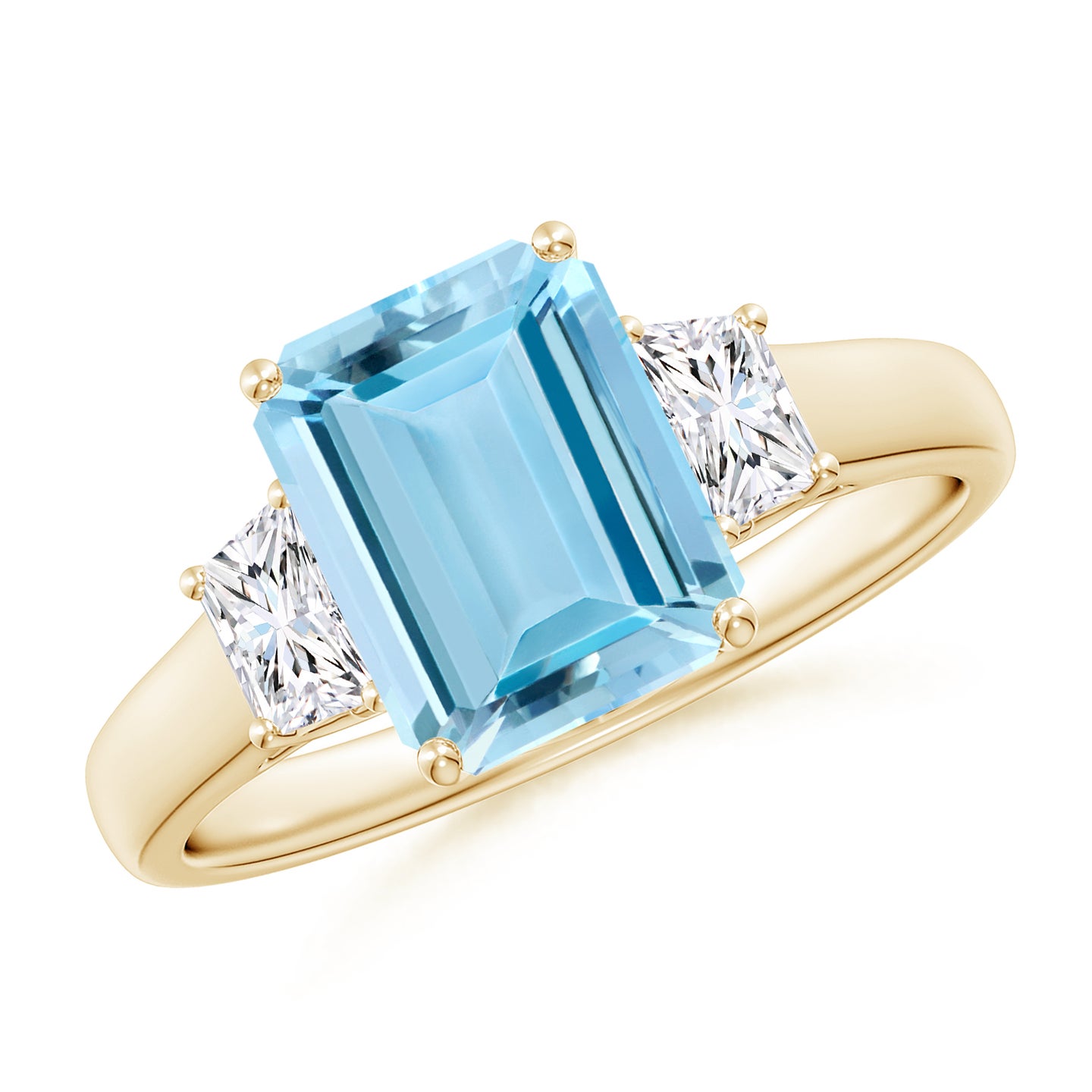 Three Stone Emerald-Cut Aquamarine and Diamond Ring