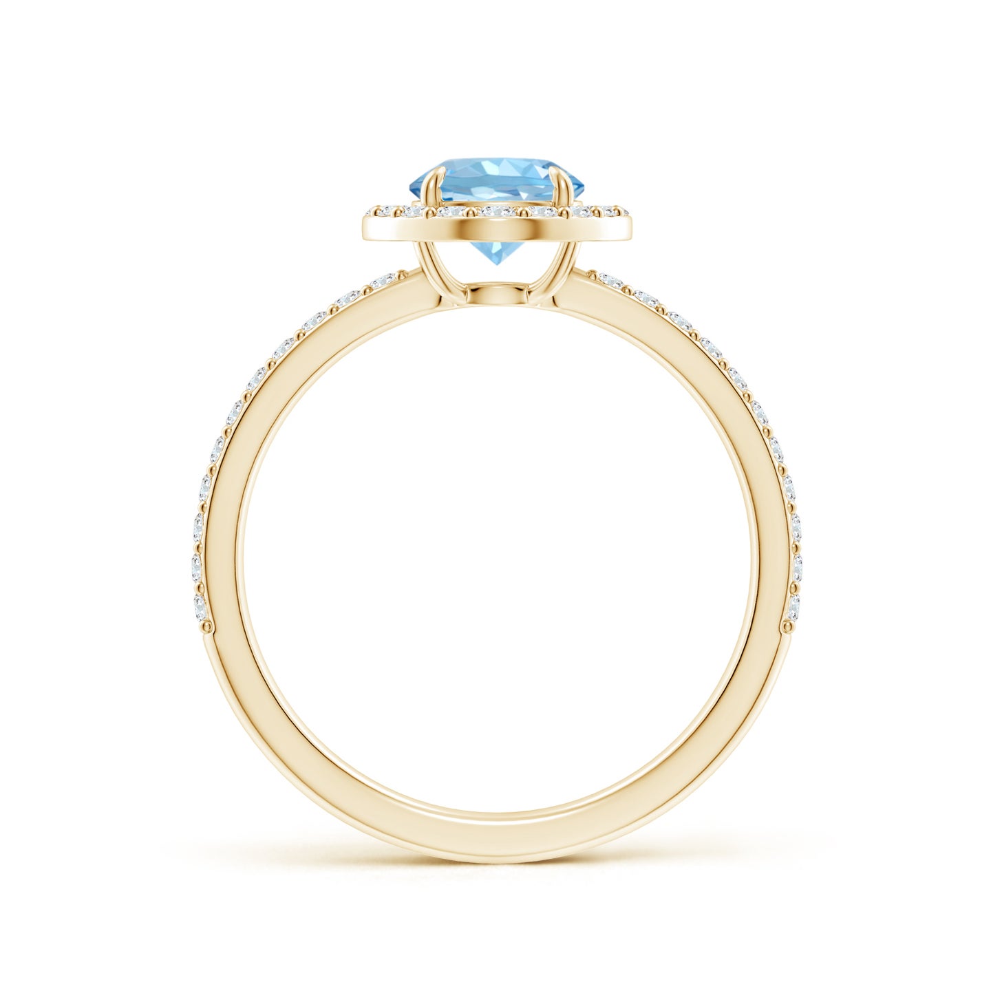 6mm AAAA Vintage Style Claw-Set Round Aquamarine Halo Ring in Yellow Gold