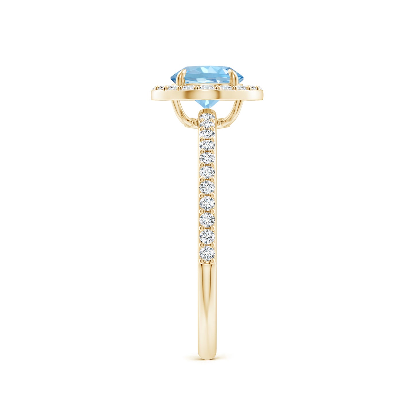 6mm AAAA Vintage Style Claw-Set Round Aquamarine Halo Ring in Yellow Gold