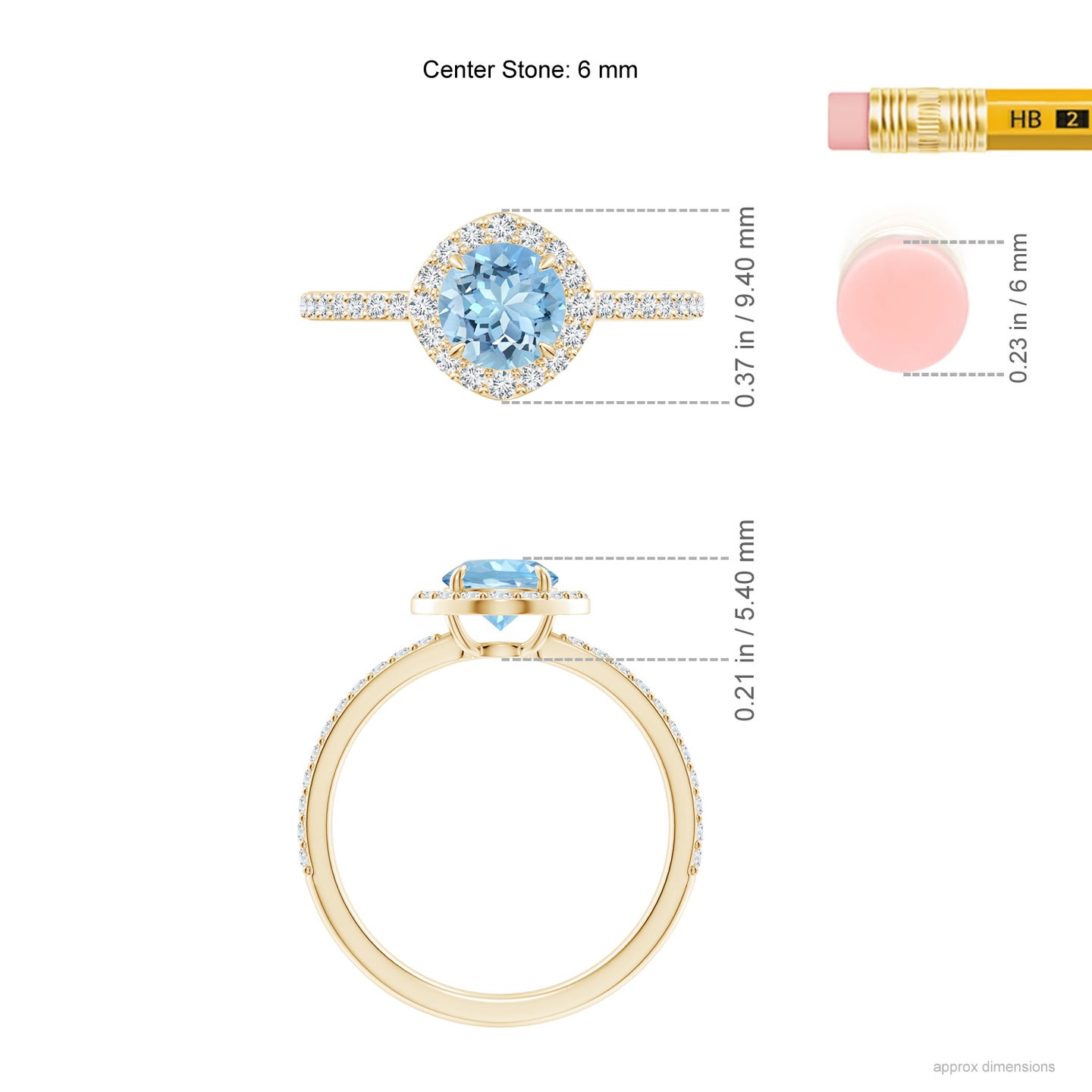 6mm AAAA Vintage Style Claw-Set Round Aquamarine Halo Ring in Yellow Gold