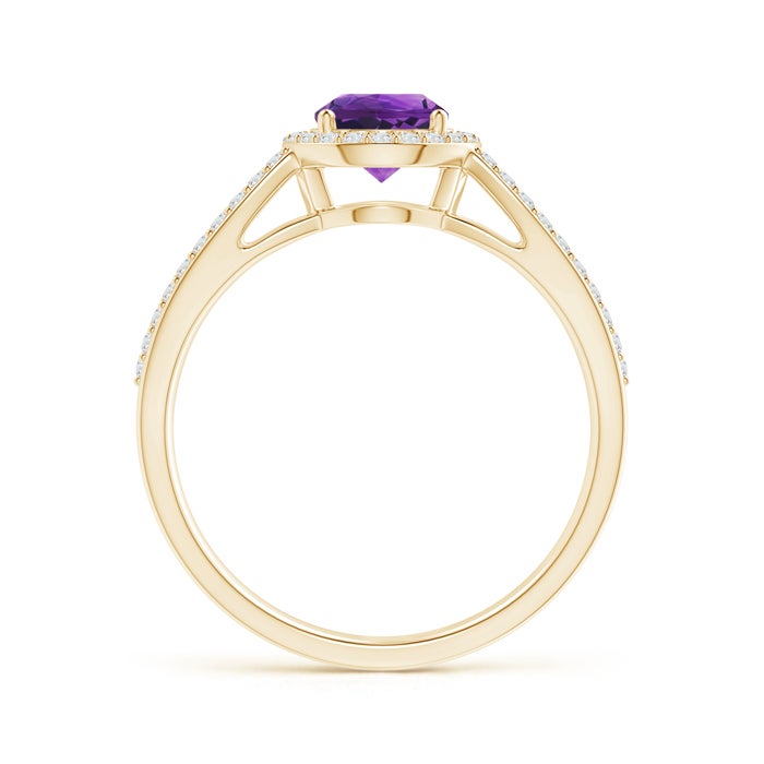 6mm AAAA Vintage Style Amethyst Split Shank Ring with Diamond Halo in Yellow Gold