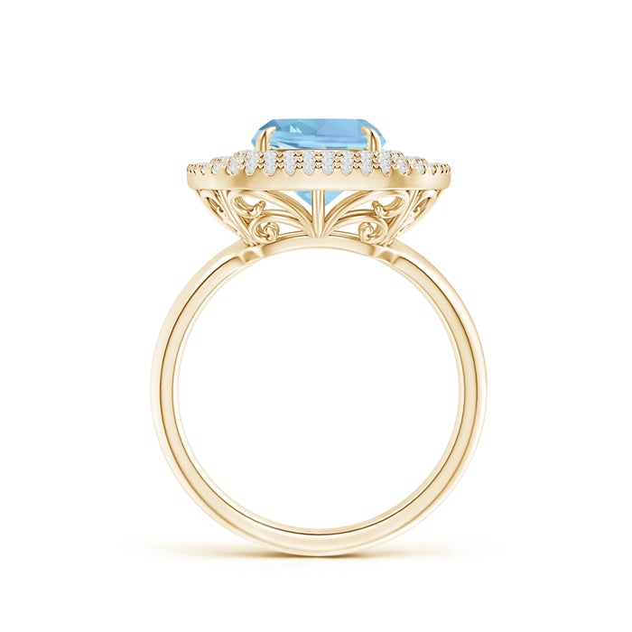 Triple Halo Cushion Aquamarine Cocktail Ring