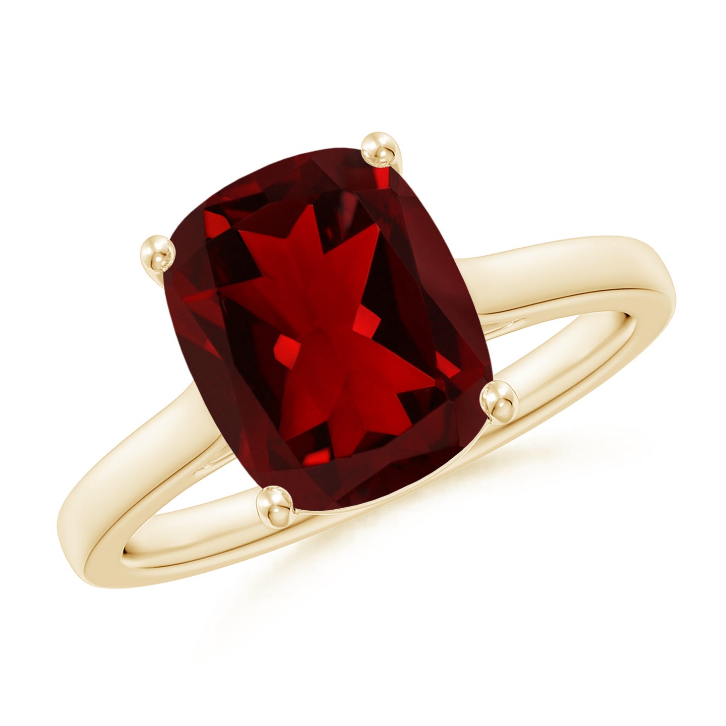 10x8mm AAAA Classic Cushion Garnet Solitaire Ring with Hidden Accents in Yellow Gold