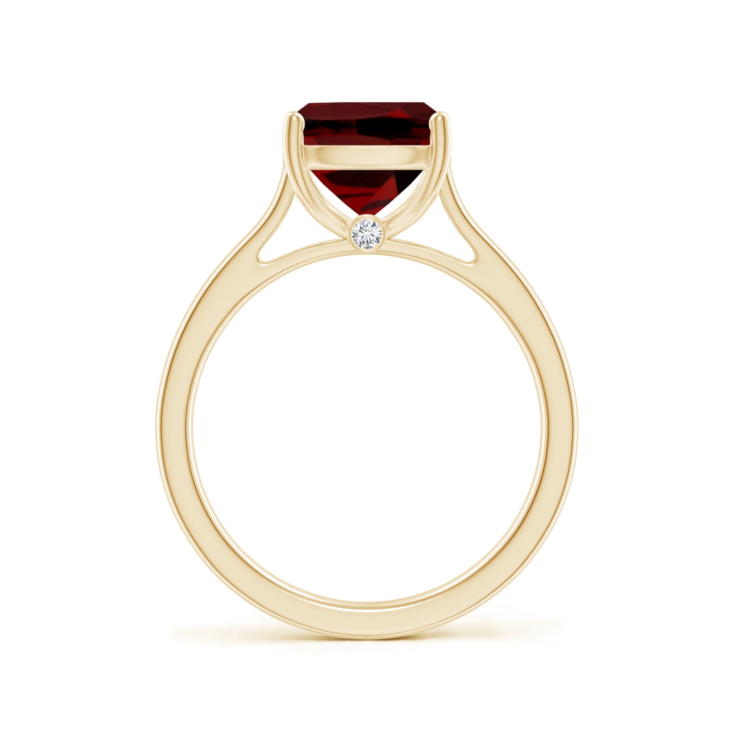 10x8mm AAAA Classic Cushion Garnet Solitaire Ring with Hidden Accents in Yellow Gold