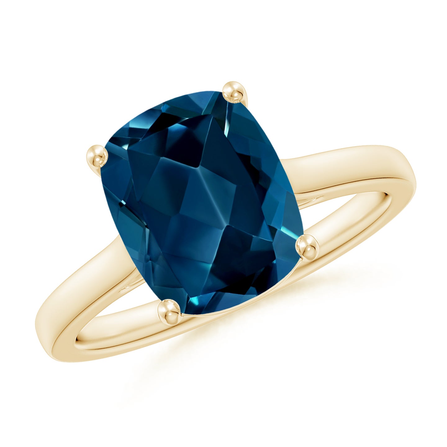 10x8mm AAAA Classic Cushion London Blue Topaz Solitaire Ring in Yellow Gold 10x8mm AAAA Classic Cushion London Blue Topaz Solitaire Ring in Yellow Gold