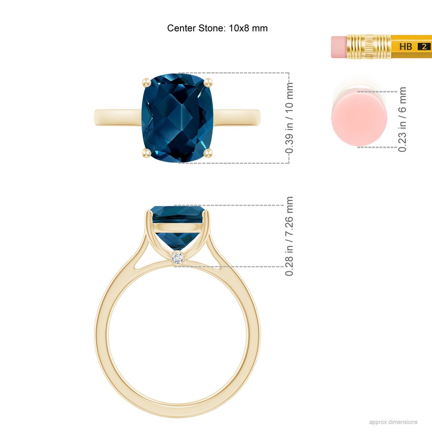10x8mm AAAA Classic Cushion London Blue Topaz Solitaire Ring in Yellow Gold 10x8mm AAAA Classic Cushion London Blue Topaz Solitaire Ring in Yellow Gold