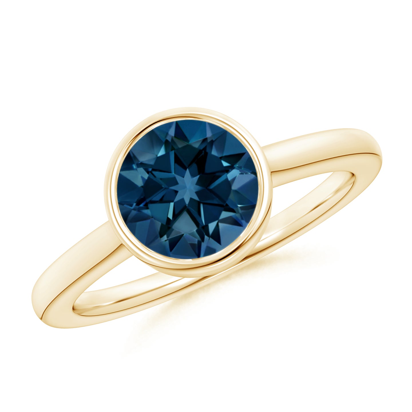 8mm AAAA Bezel-Set Round London Blue Topaz Solitaire Engagement Ring in Yellow Gold 8mm AAAA Bezel-Set Round London Blue Topaz Solitaire Engagement Ring in Yellow Gold