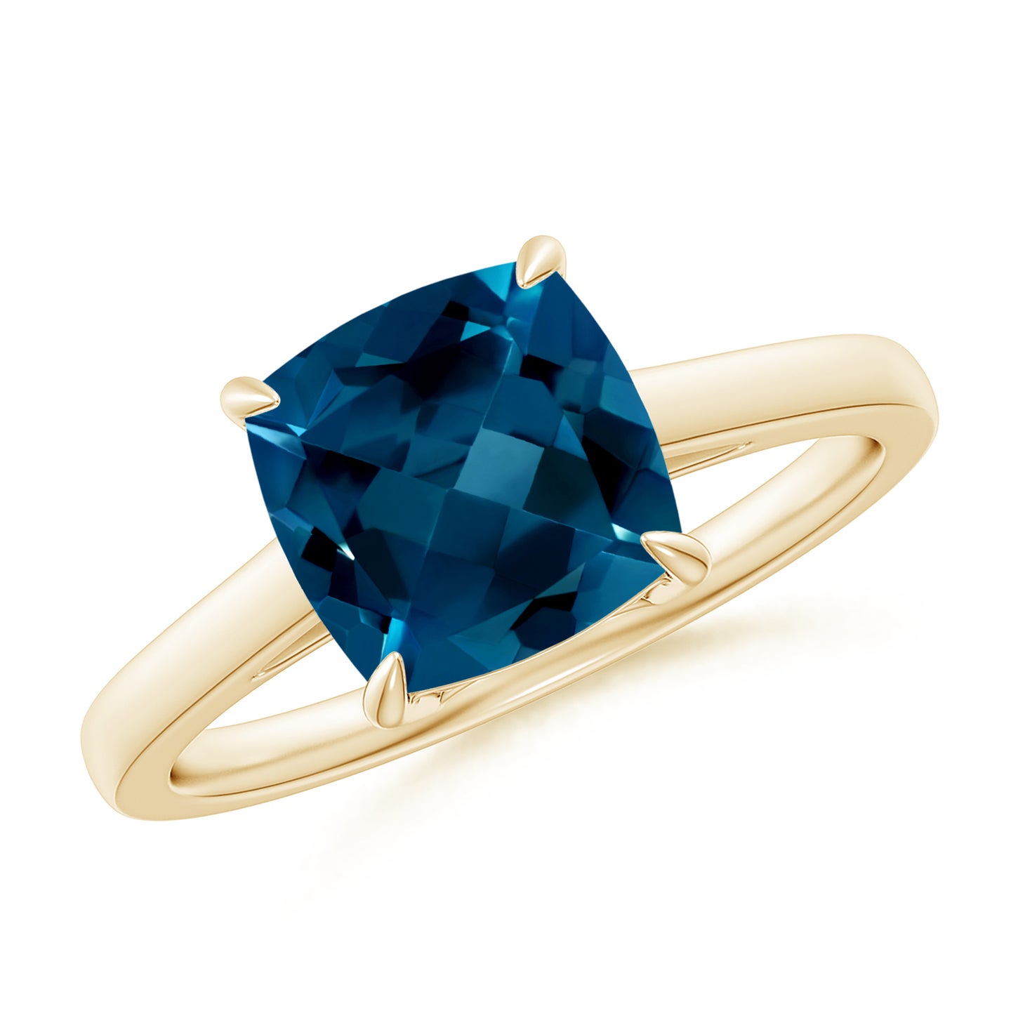 8mm AAAA Classic Solitaire Cushion London Blue Topaz Cocktail Ring in Yellow Gold 8mm AAAA Classic Solitaire Cushion London Blue Topaz Cocktail Ring in Yellow Gold
