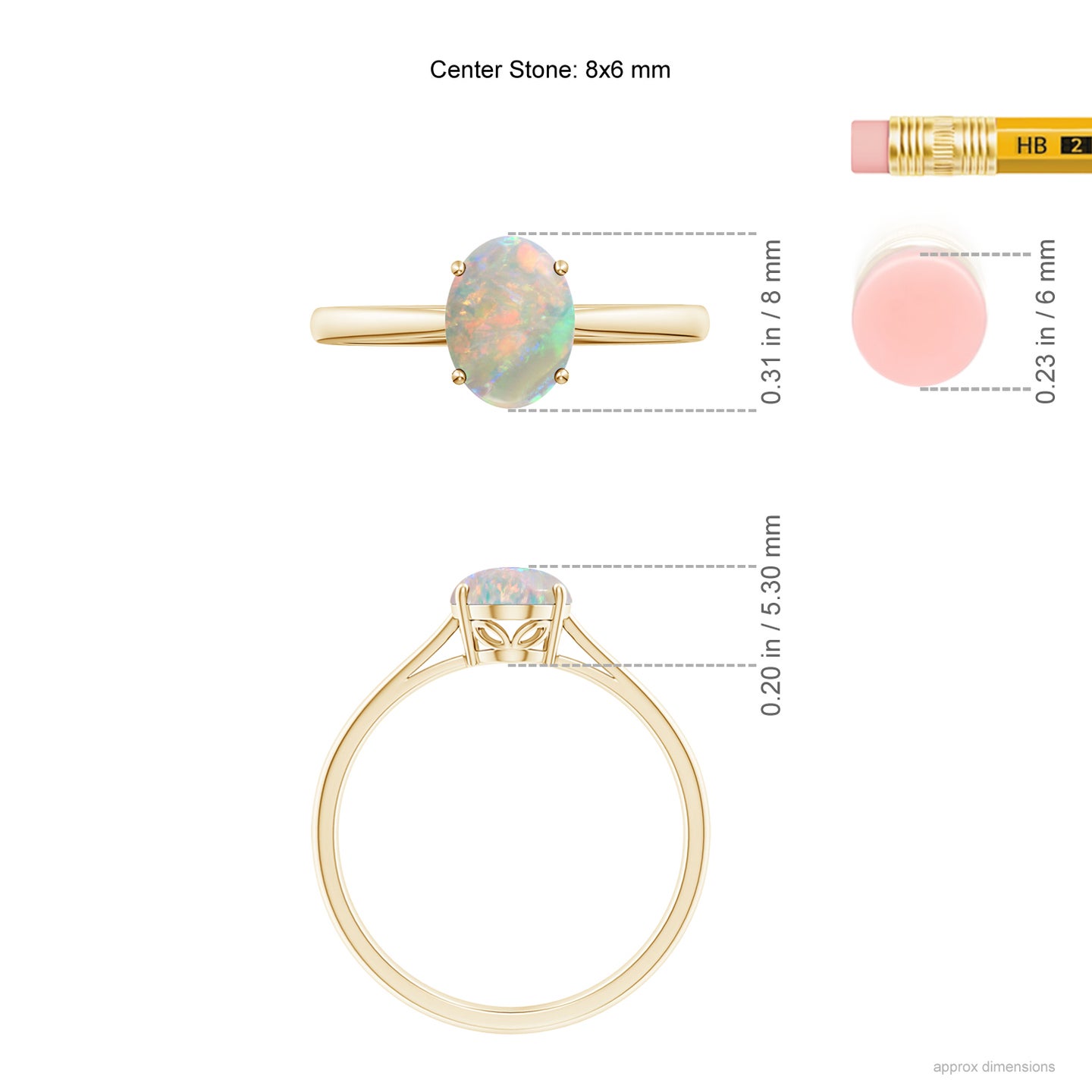 8x6mm AAAA Oval Solitaire Opal Cocktail Ring in Yellow Gold