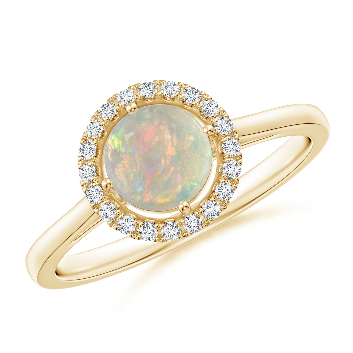 6mm AAAA Floating Round Opal Ring with Diamond Halo in Yellow Gold