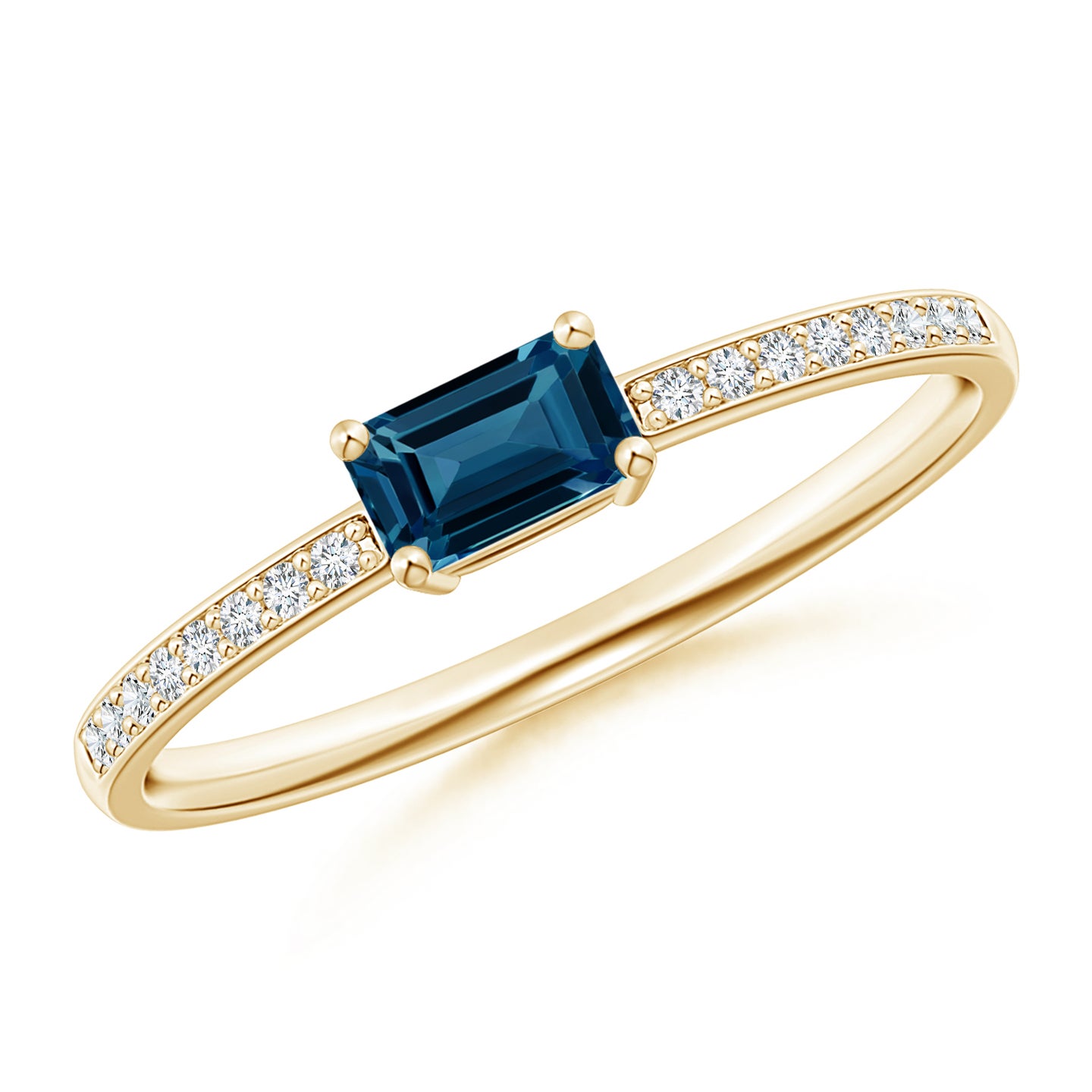 5x3mm AAAA East-West Emerald-Cut London Blue Topaz Solitaire Ring in Yellow Gold 5x3mm AAAA East-West Emerald-Cut London Blue Topaz Solitaire Ring in Yellow Gold